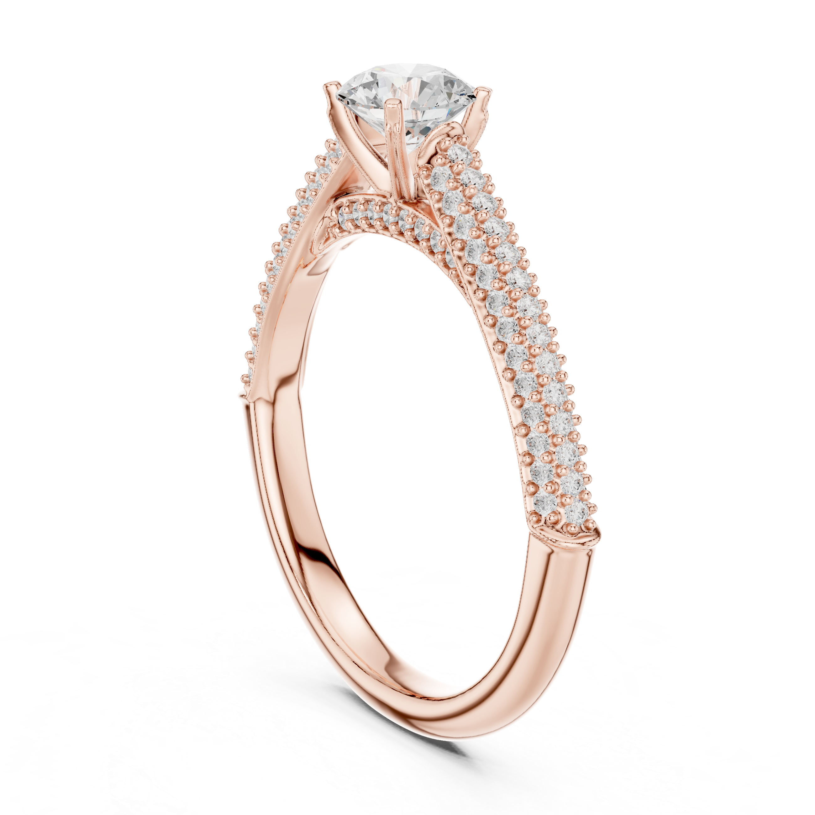 Round Brilliant Diamond Double Pavé Shoulder Solitaire Engagement Ring Luminous Elegance