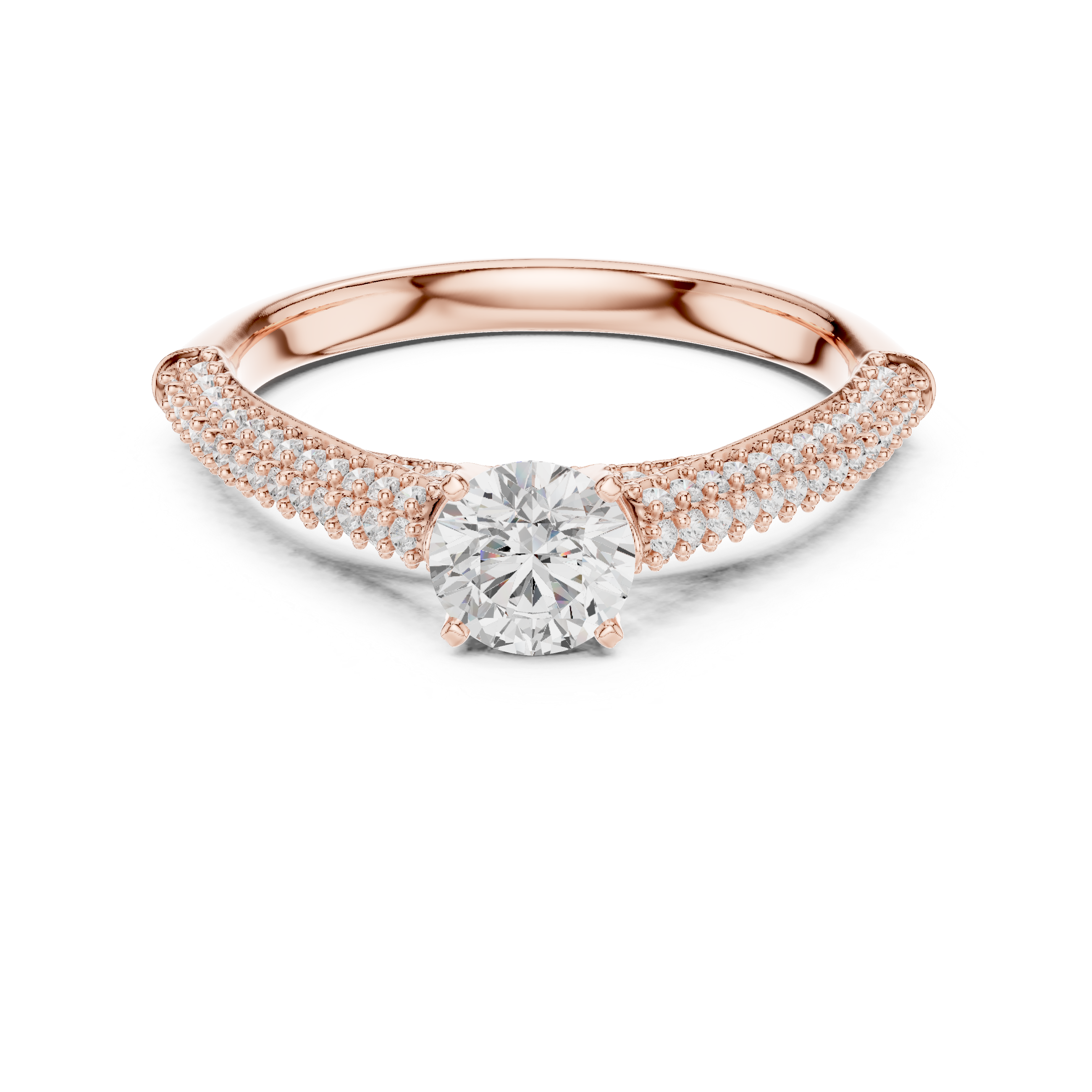 Round Brilliant Diamond Double Pavé Shoulder Solitaire Engagement Ring Luminous Elegance