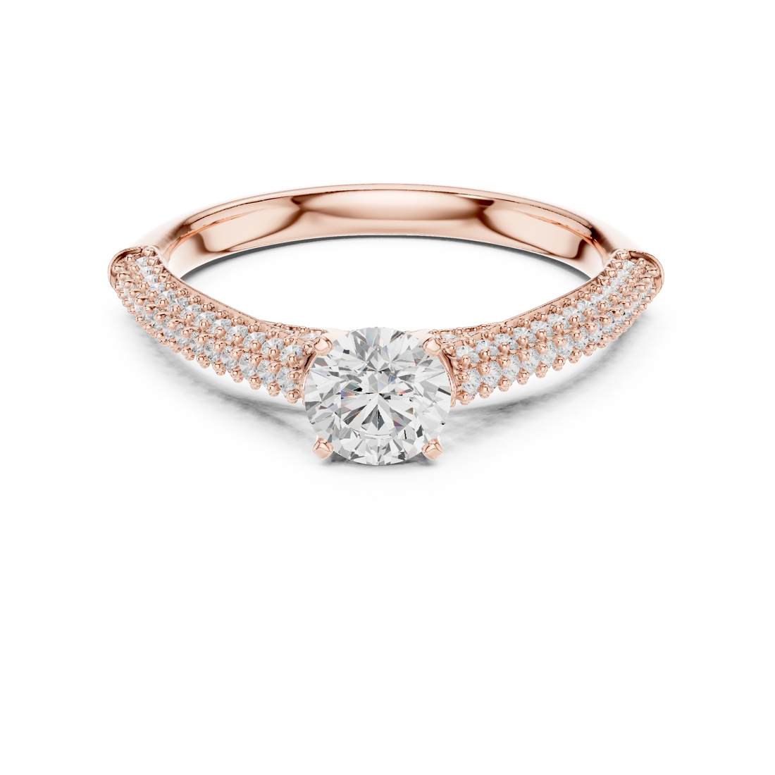 Round Brilliant Diamond Double Pavé Shoulder Solitaire Engagement Ring Luminous Elegance