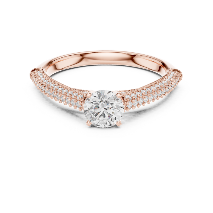 Round Brilliant Diamond Double Pavé Shoulder Solitaire Engagement Ring Luminous Elegance