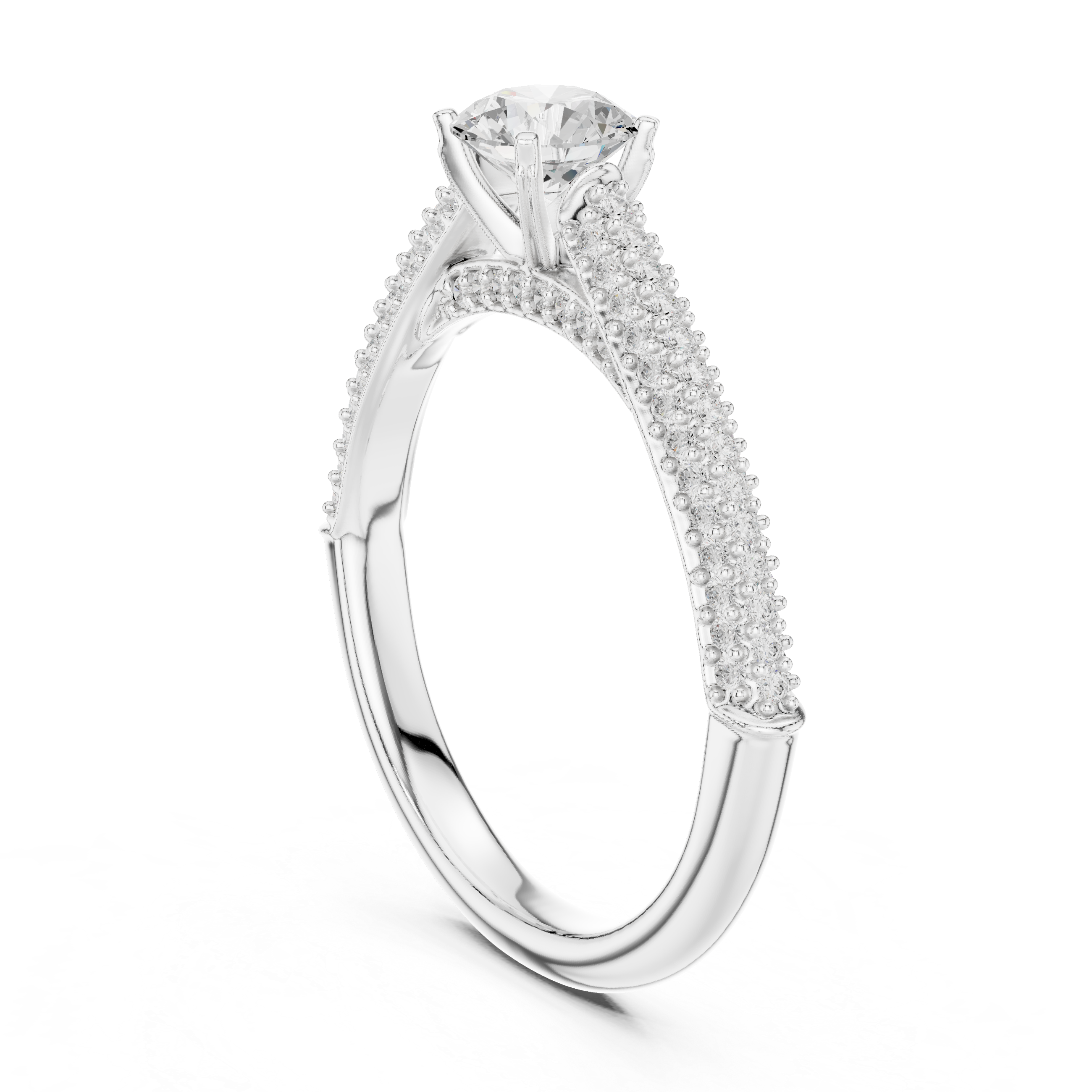 Round Brilliant Diamond Double Pavé Shoulder Solitaire Engagement Ring Luminous Elegance