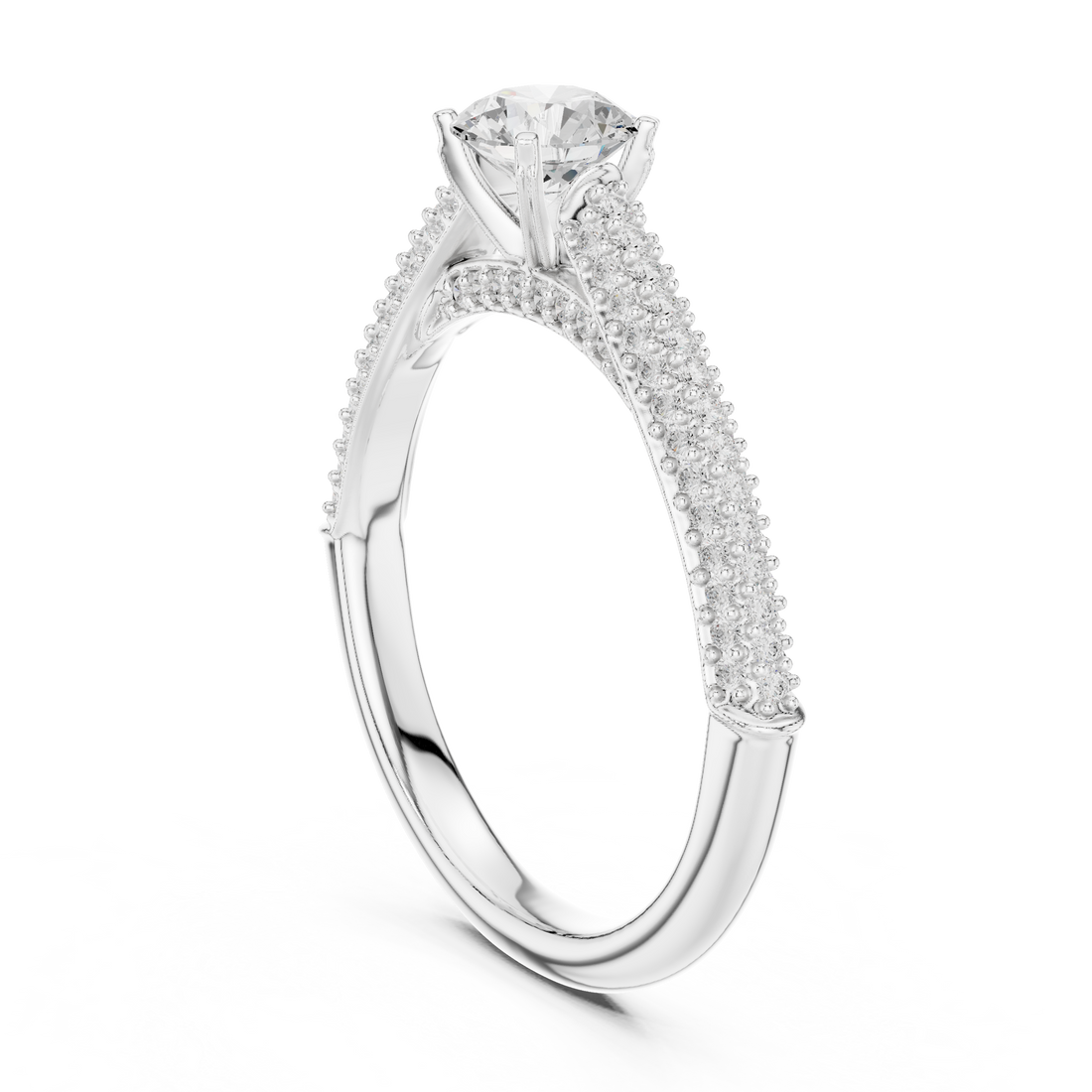 Round Brilliant Diamond Double Pavé Shoulder Solitaire Engagement Ring Luminous Elegance