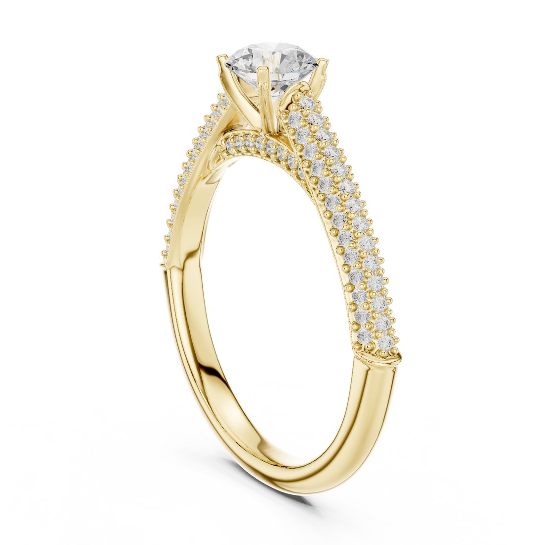 Round Brilliant Diamond Double Pavé Shoulder Solitaire Engagement Ring Luminous Elegance