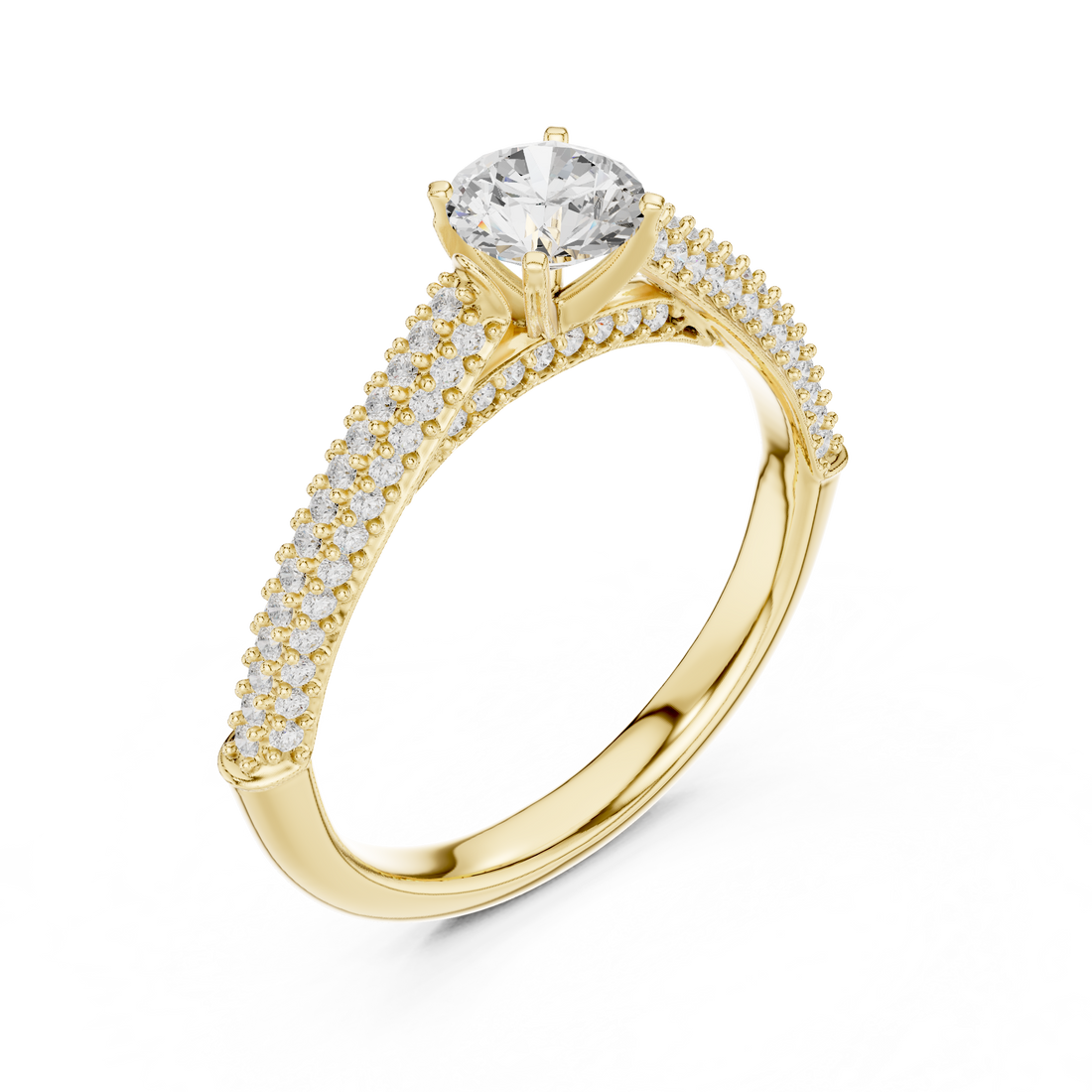 Round Brilliant Diamond Double Pavé Shoulder Solitaire Engagement Ring Luminous Elegance