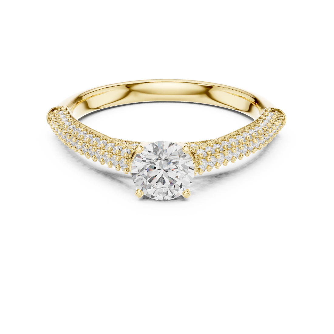 Round Brilliant Diamond Double Pavé Shoulder Solitaire Engagement Ring Luminous Elegance