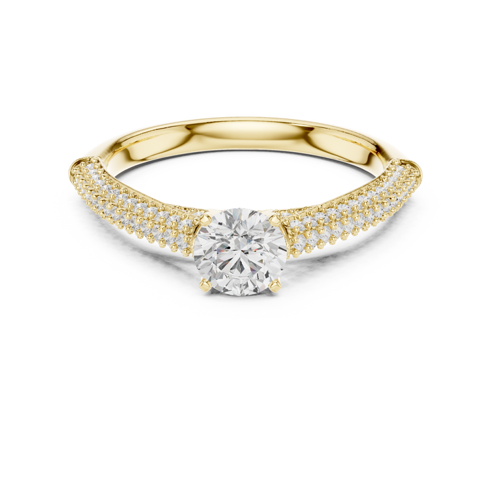 Round Brilliant Diamond Double Pavé Shoulder Solitaire Engagement Ring Luminous Elegance