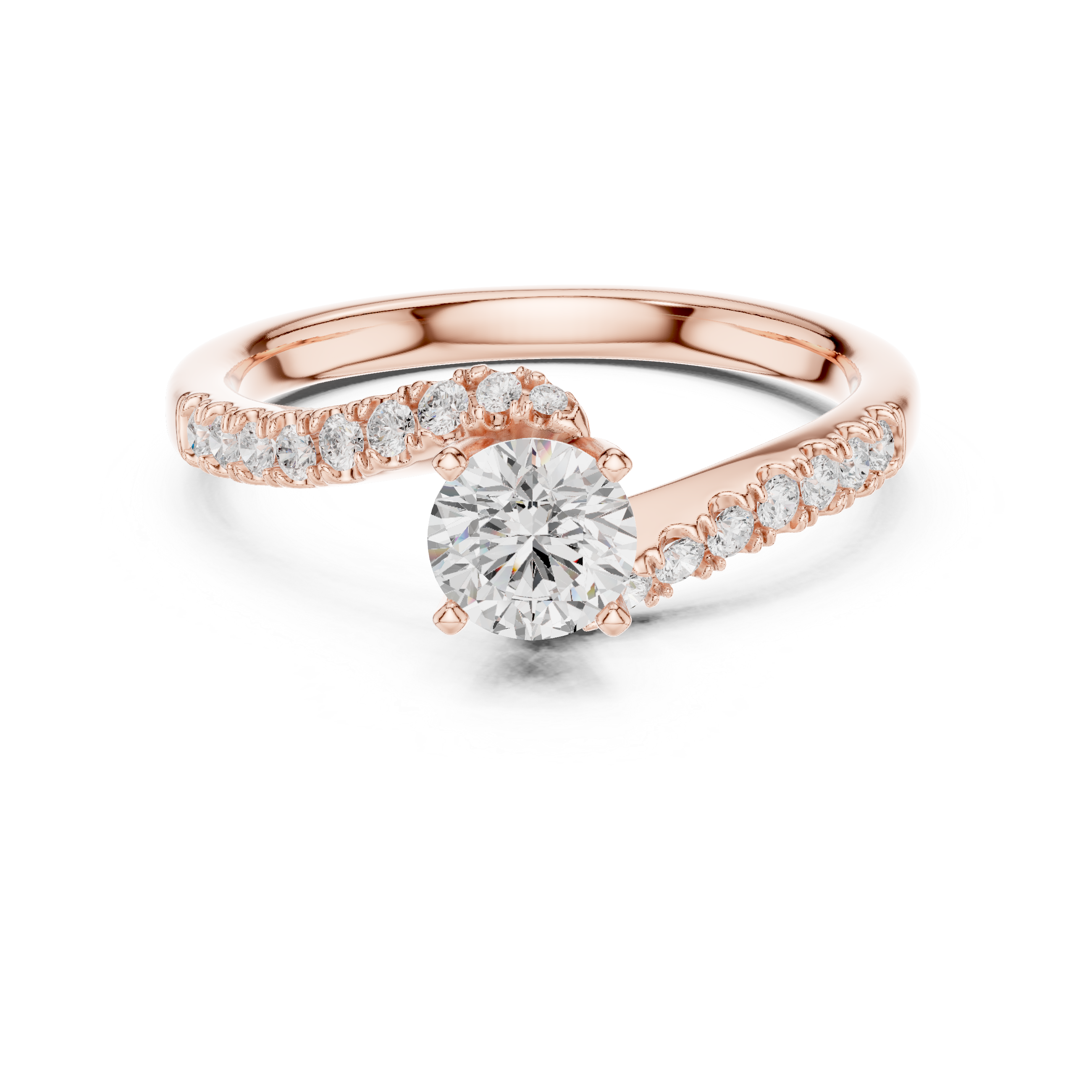 Round Brilliant Diamond Bypass Pavé Solitaire Engagement Ring Modern Elegance