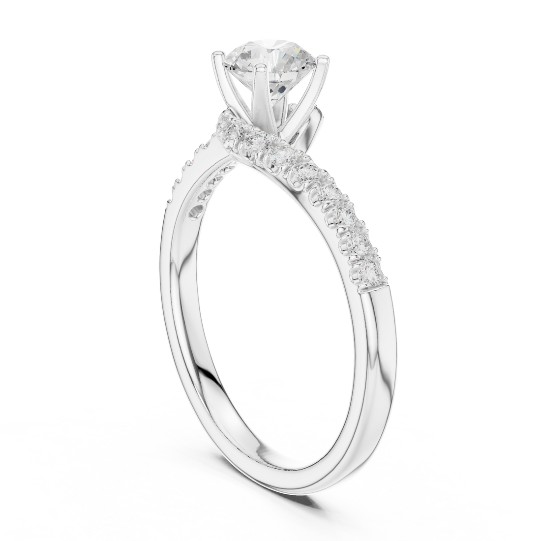 Round Brilliant Diamond Bypass Pavé Solitaire Engagement Ring Modern Elegance