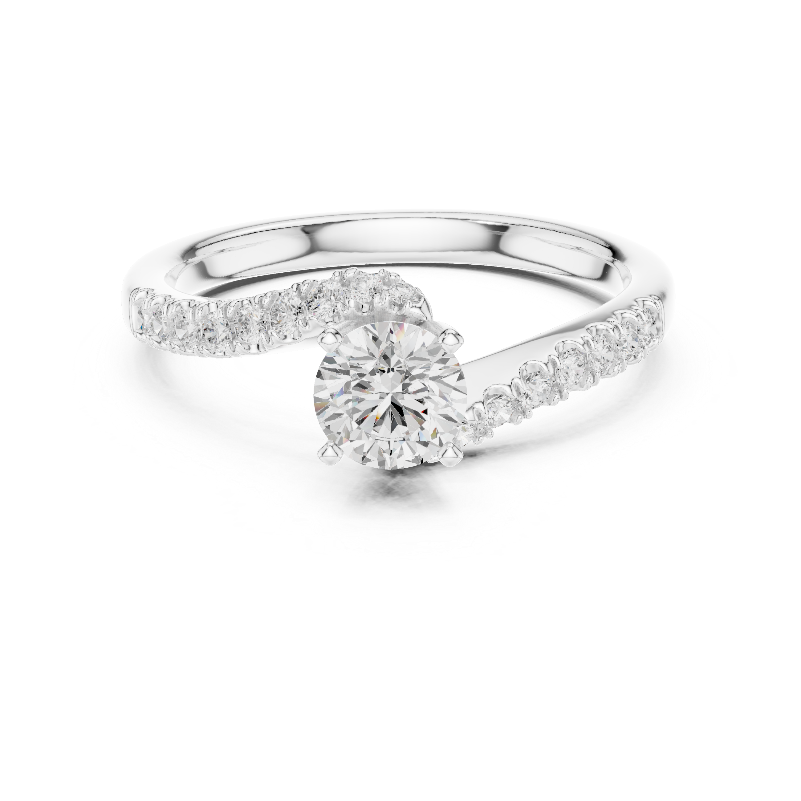 Round Brilliant Diamond Bypass Pavé Solitaire Engagement Ring Modern Elegance