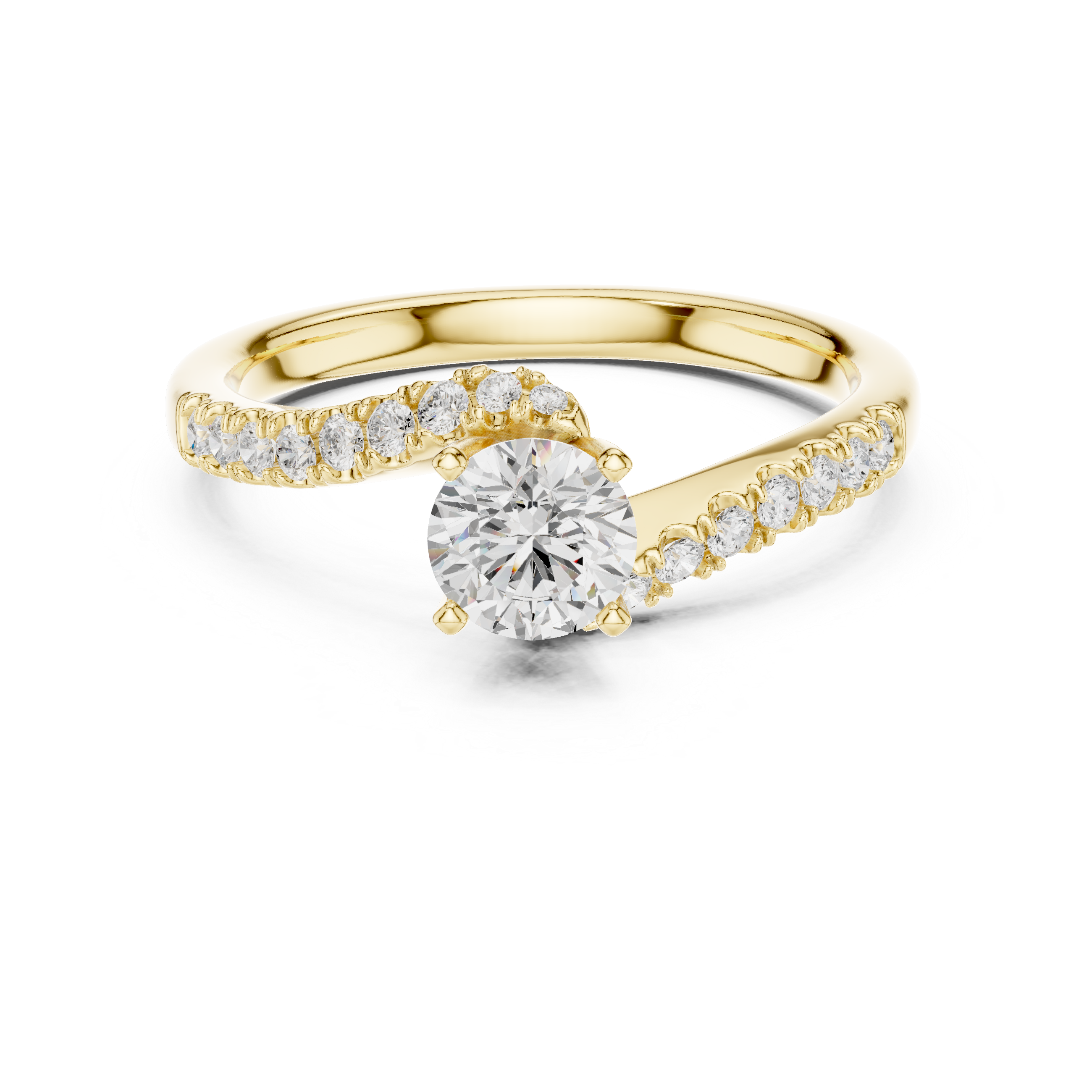 Round Brilliant Diamond Bypass Pavé Solitaire Engagement Ring Modern Elegance
