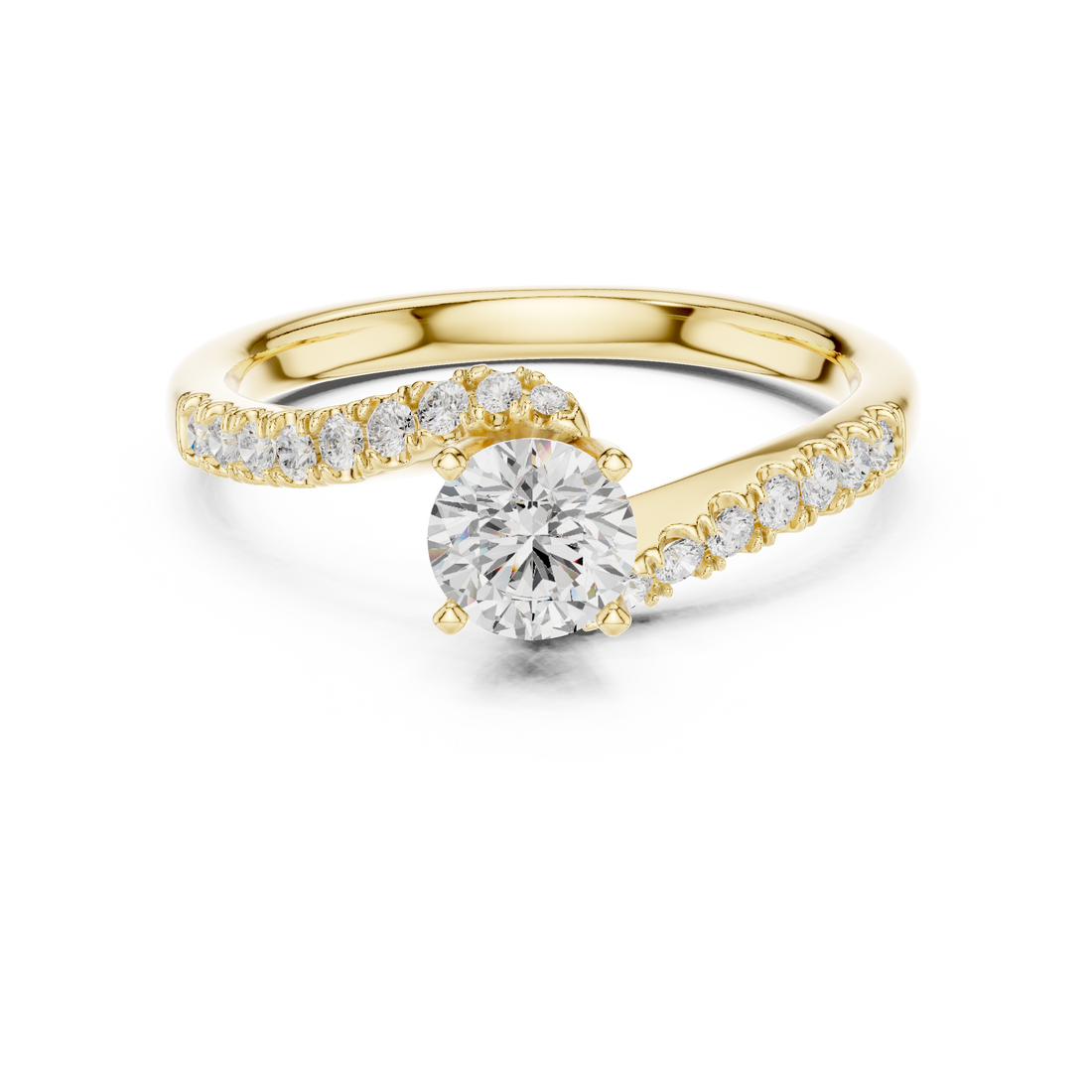 Round Brilliant Diamond Bypass Pavé Solitaire Engagement Ring Modern Elegance