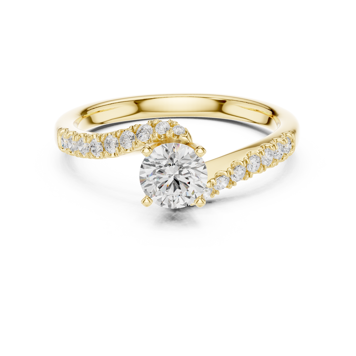 Round Brilliant Diamond Bypass Pavé Solitaire Engagement Ring Modern Elegance