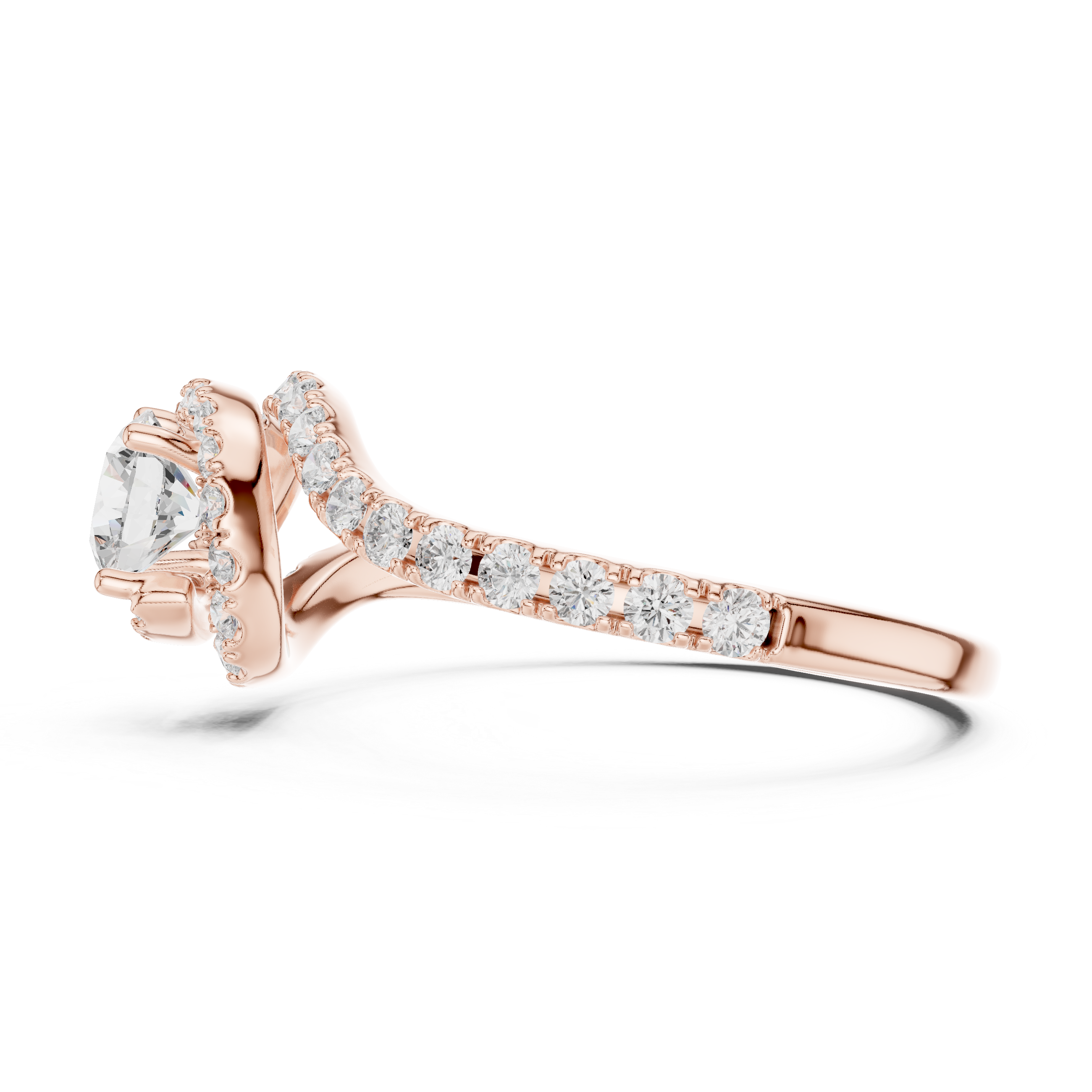 Round Cut Diamond Halo Engagement Ring with Pavé Split Shank Bridal Elegance