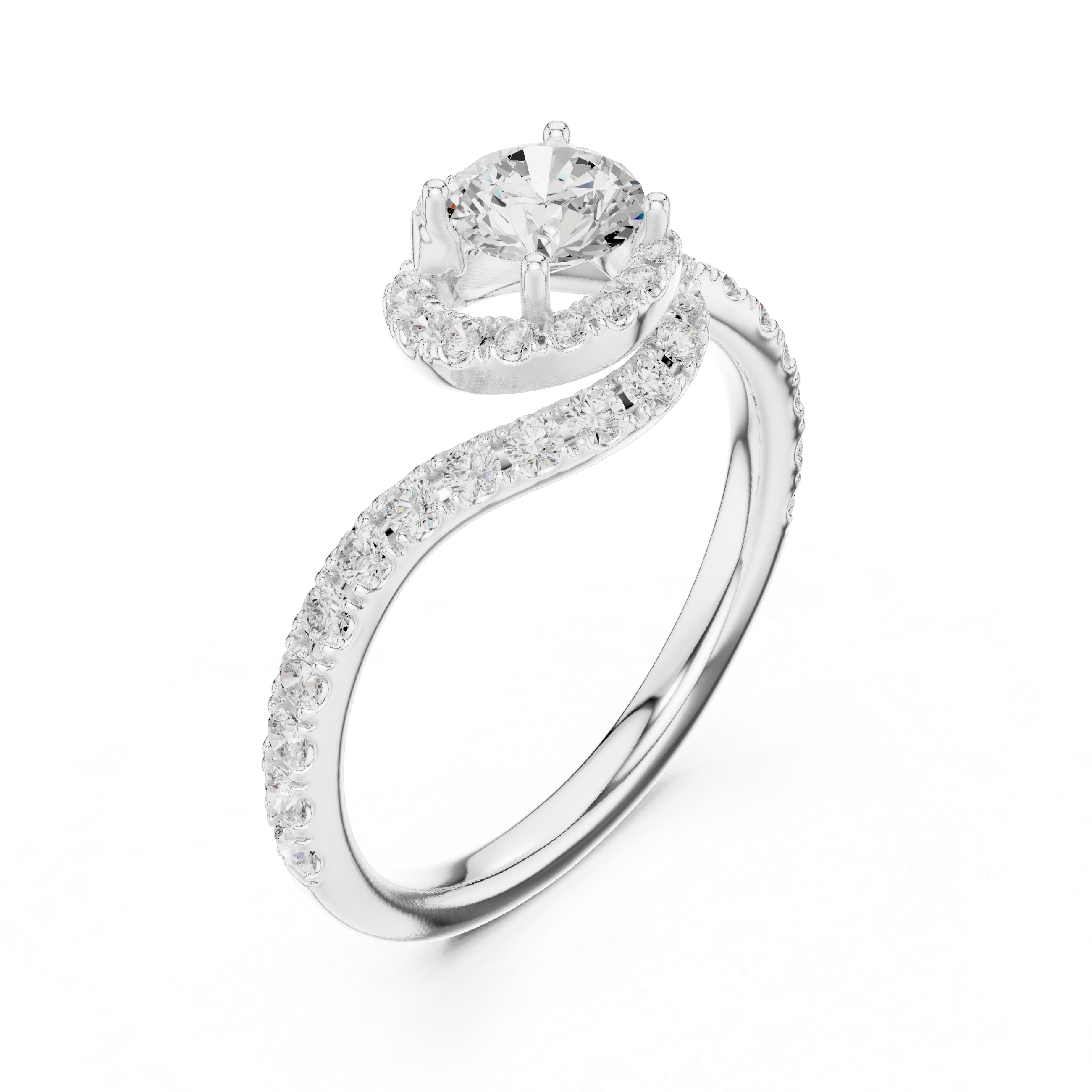 Round Cut Diamond Halo Engagement Ring with Pavé Split Shank Bridal Elegance