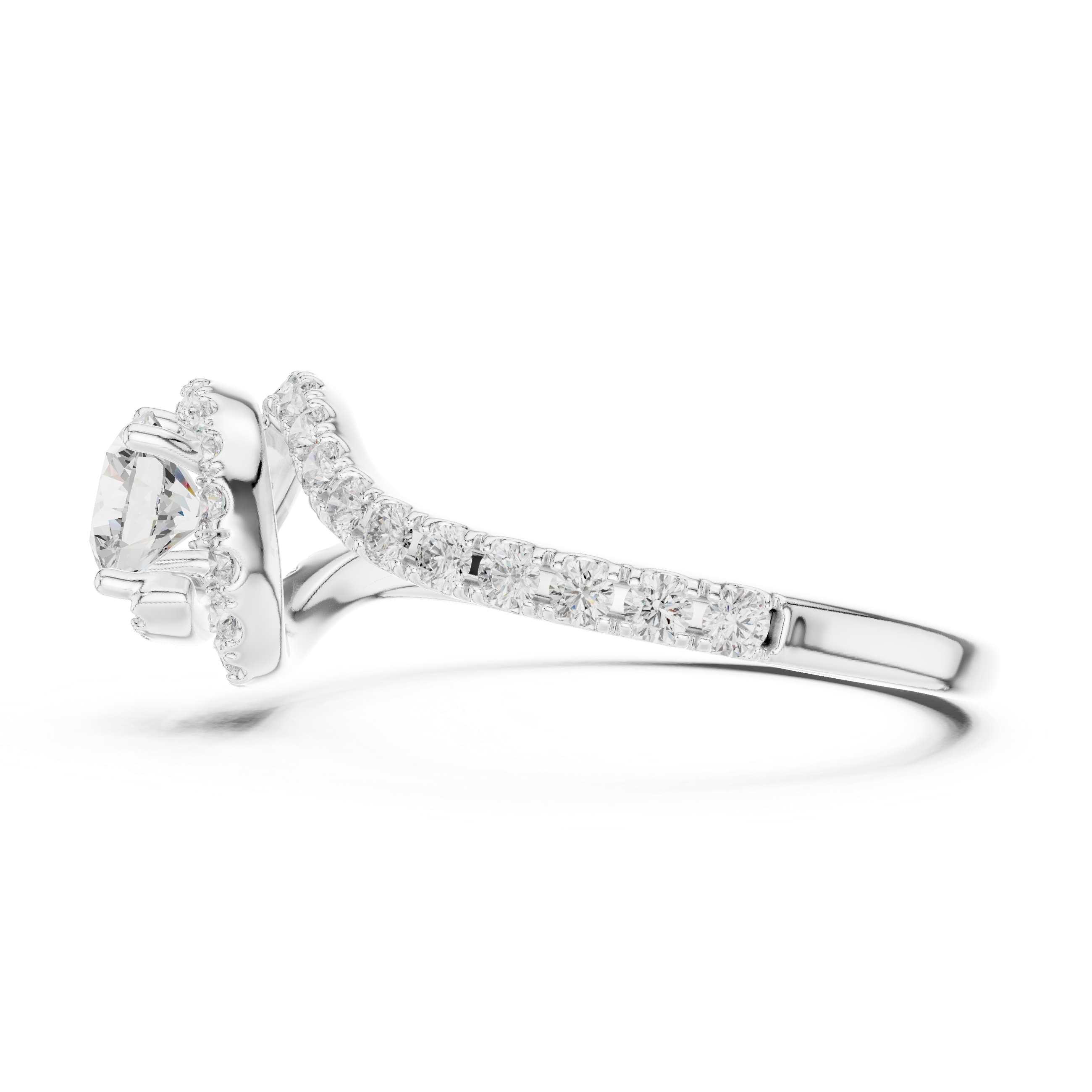 Round Cut Diamond Halo Engagement Ring with Pavé Split Shank Bridal Elegance