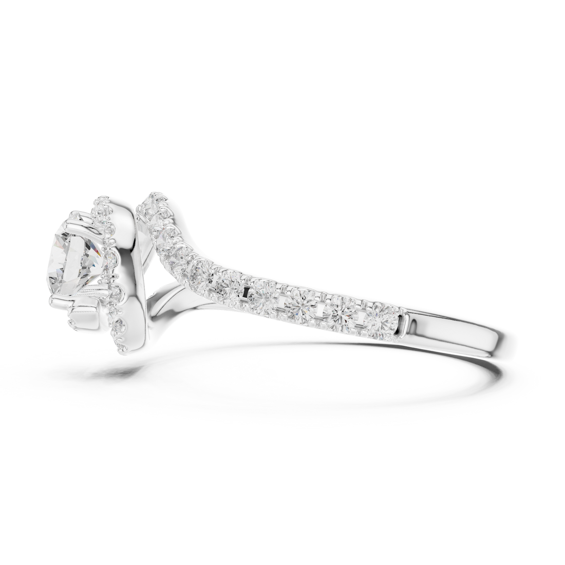 Round Cut Diamond Halo Engagement Ring with Pavé Split Shank Bridal Elegance