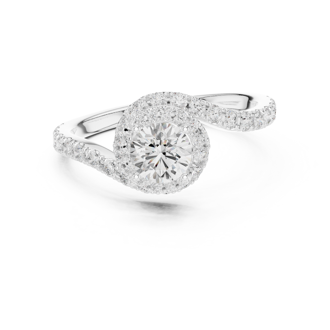Round Cut Diamond Halo Engagement Ring with Pavé Split Shank Bridal Elegance