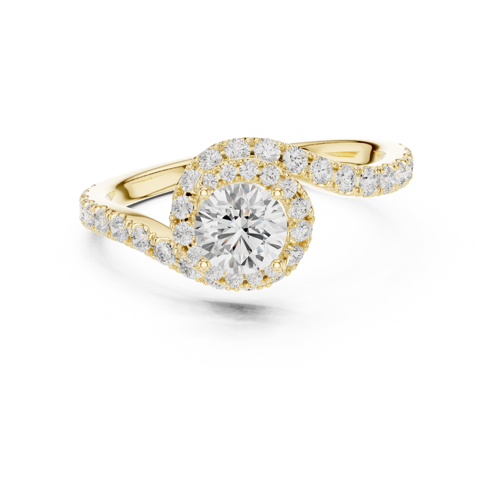Round Cut Diamond Halo Engagement Ring with Pavé Split Shank Bridal Elegance