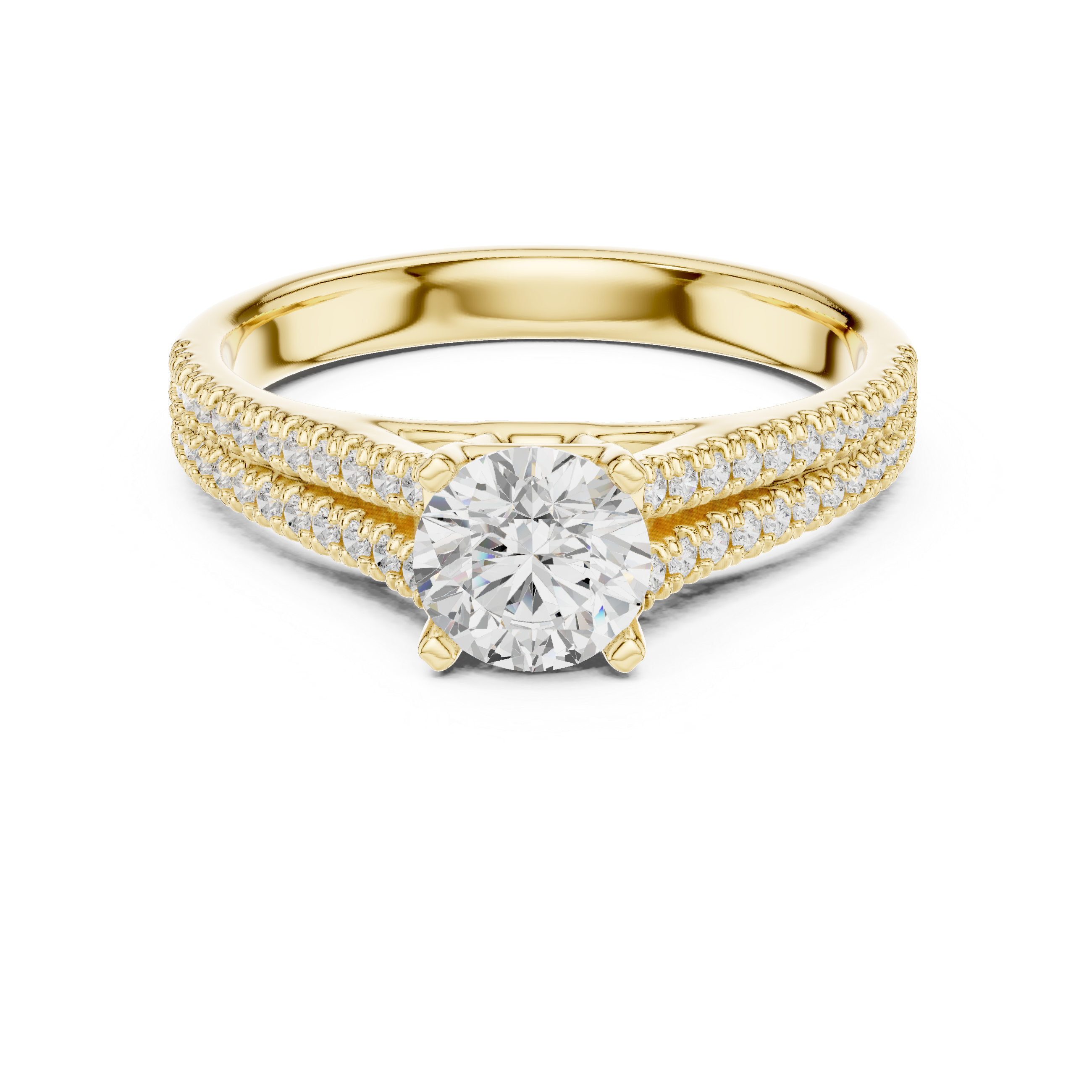 Round Cut Diamond Double Row Pavé Solitaire Engagement Ring Timeless Bridal Elegance