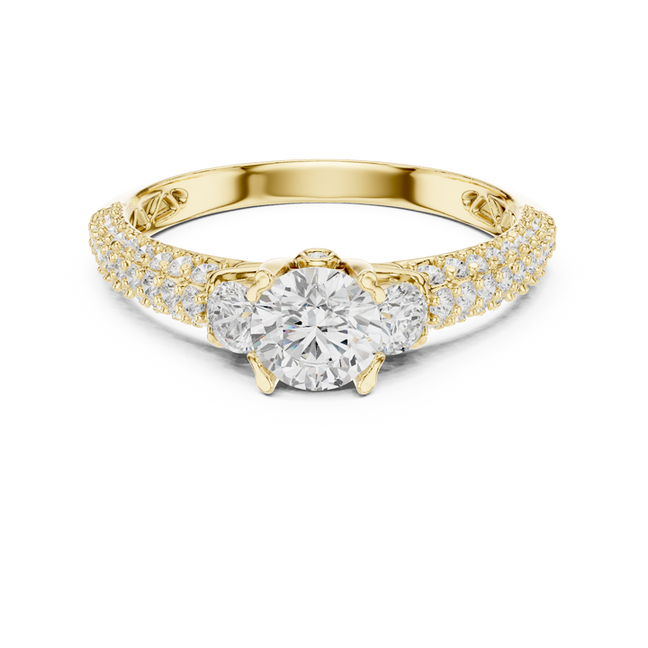 Round Brilliant Diamond Three Stone Pavé Engagement Ring