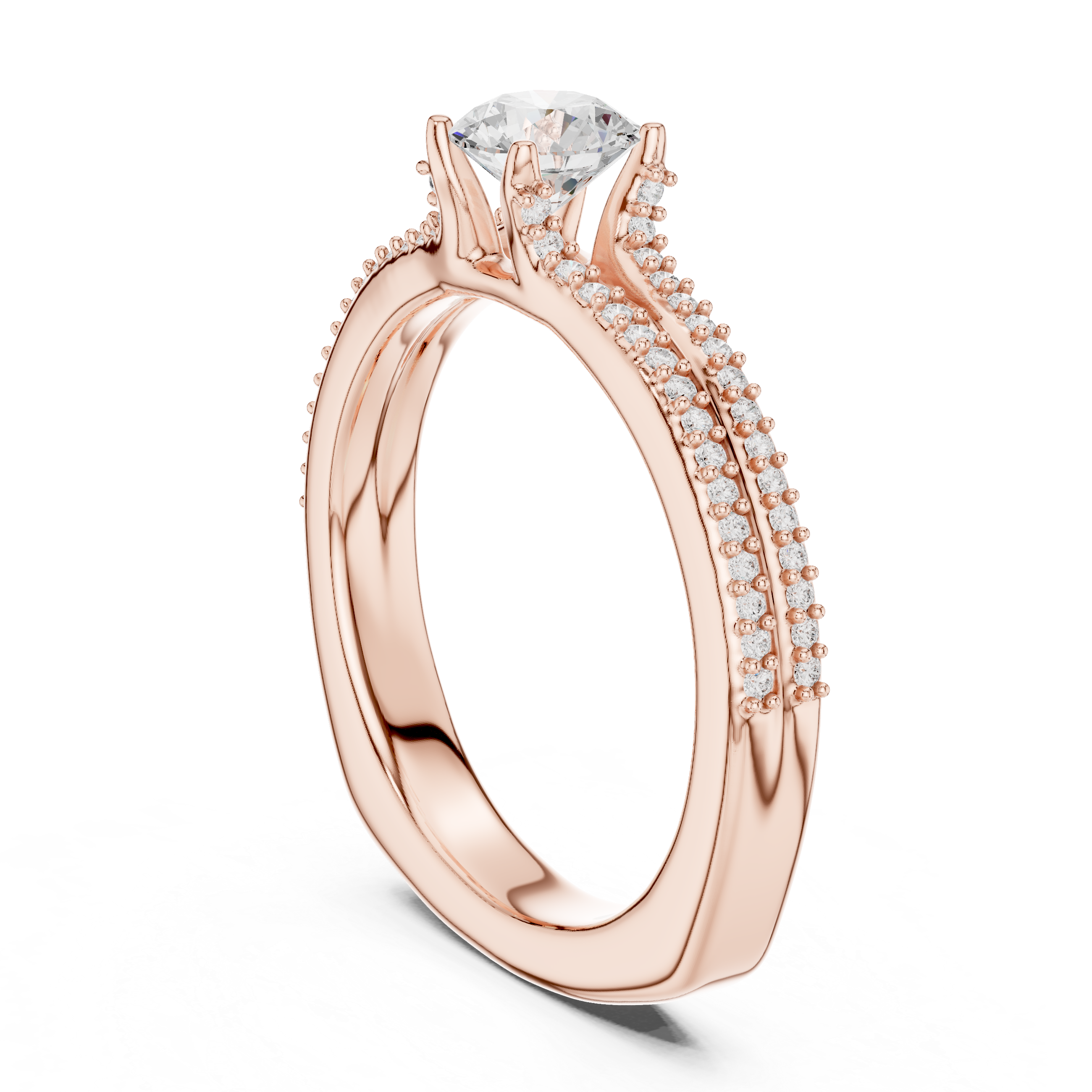 Round Brilliant Diamond Split Shank Pavé Solitaire Engagement Ring Classic Elegance