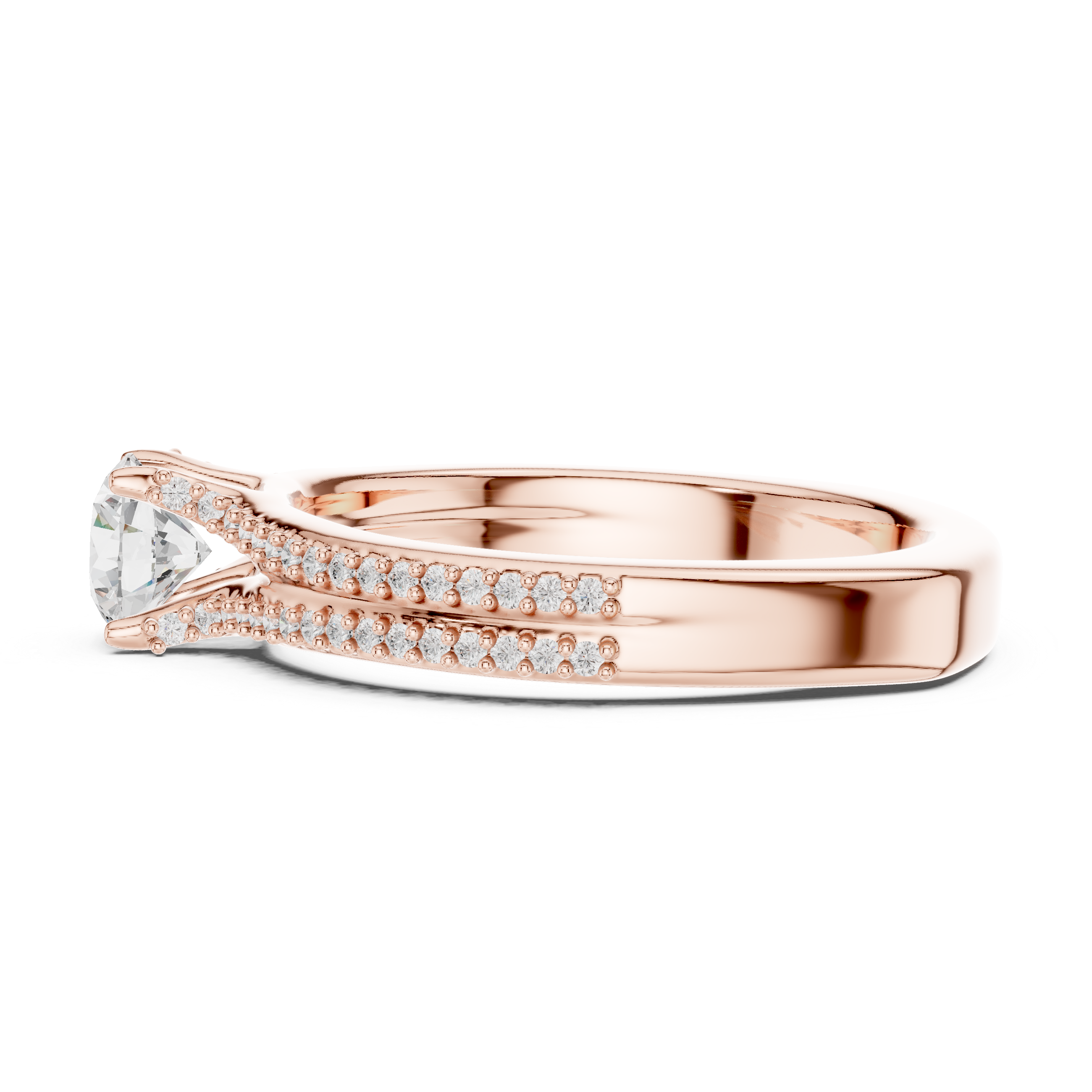 Round Brilliant Diamond Split Shank Pavé Solitaire Engagement Ring Classic Elegance