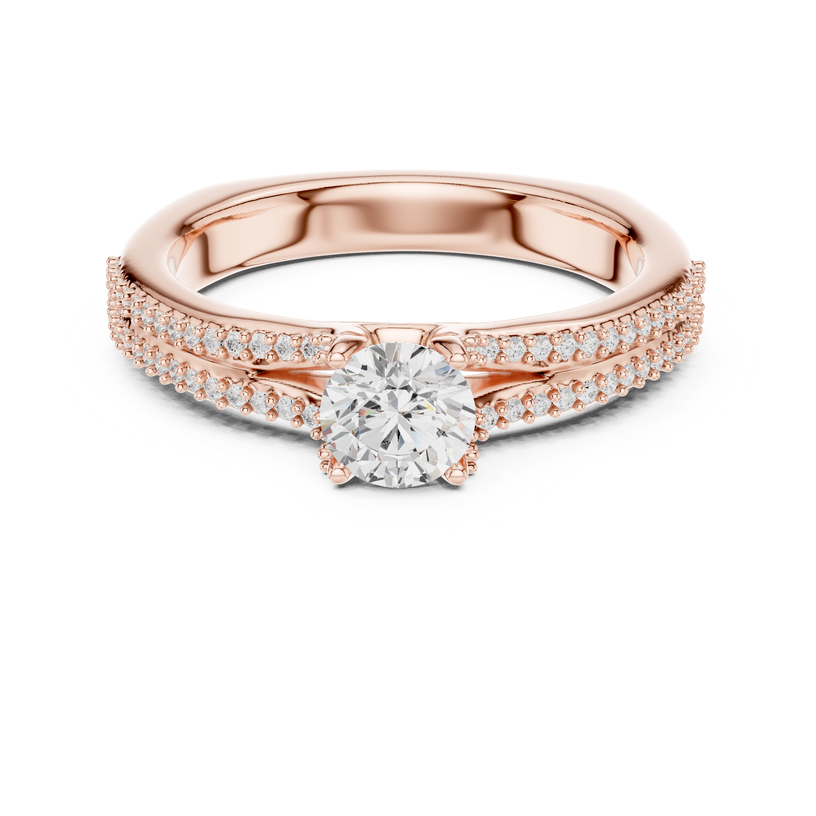 Round Brilliant Diamond Split Shank Pavé Solitaire Engagement Ring Classic Elegance