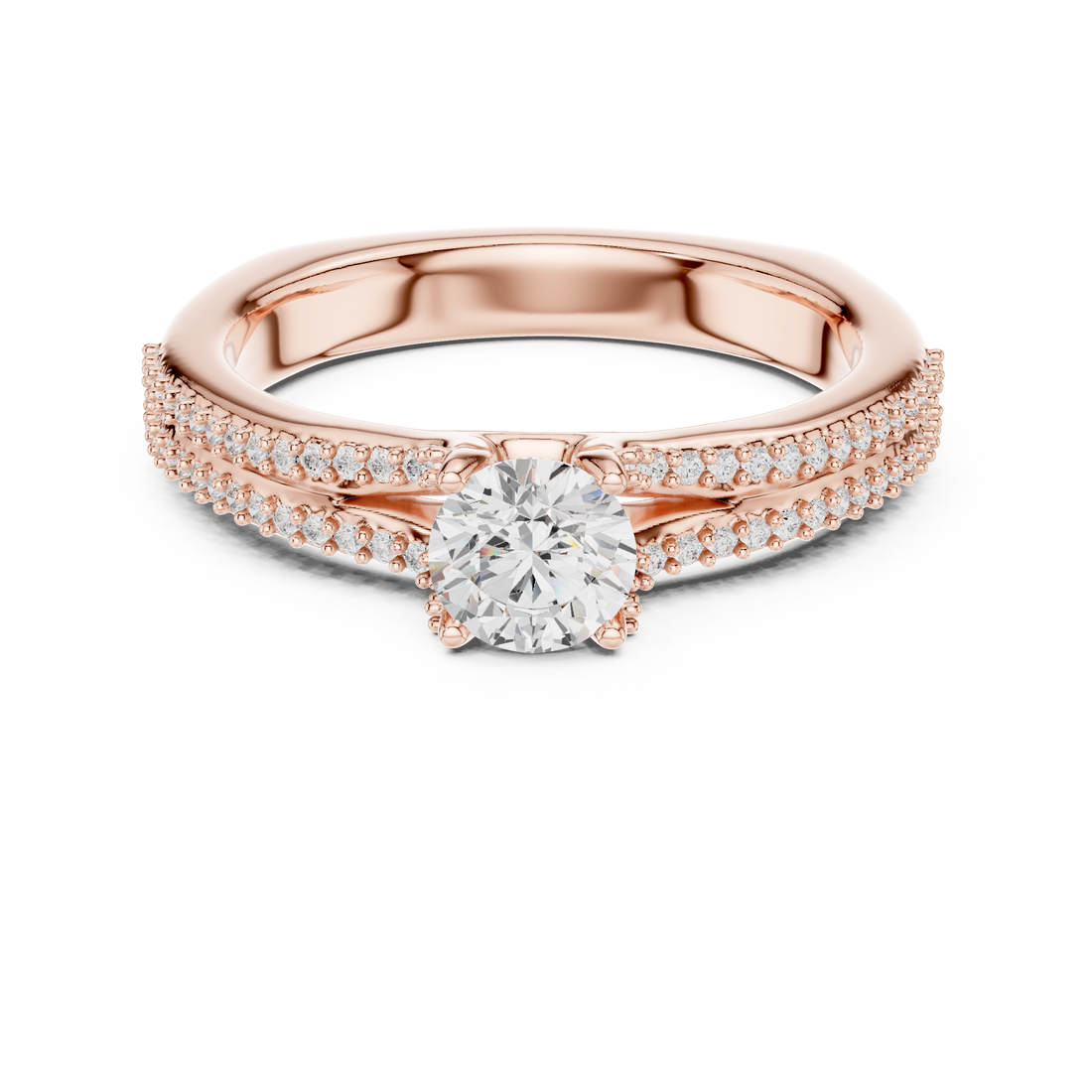 Round Brilliant Diamond Split Shank Pavé Solitaire Engagement Ring Classic Elegance