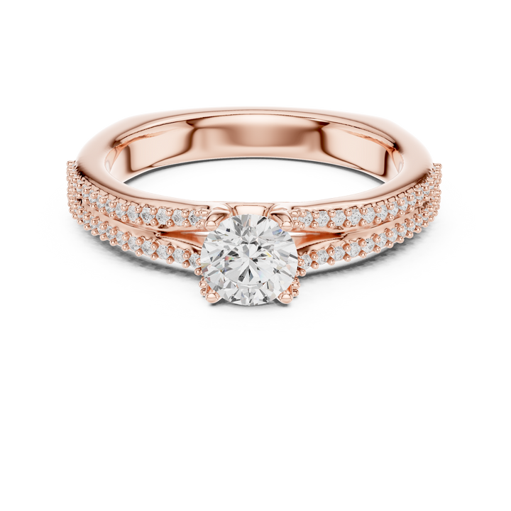 Round Brilliant Diamond Split Shank Pavé Solitaire Engagement Ring Classic Elegance
