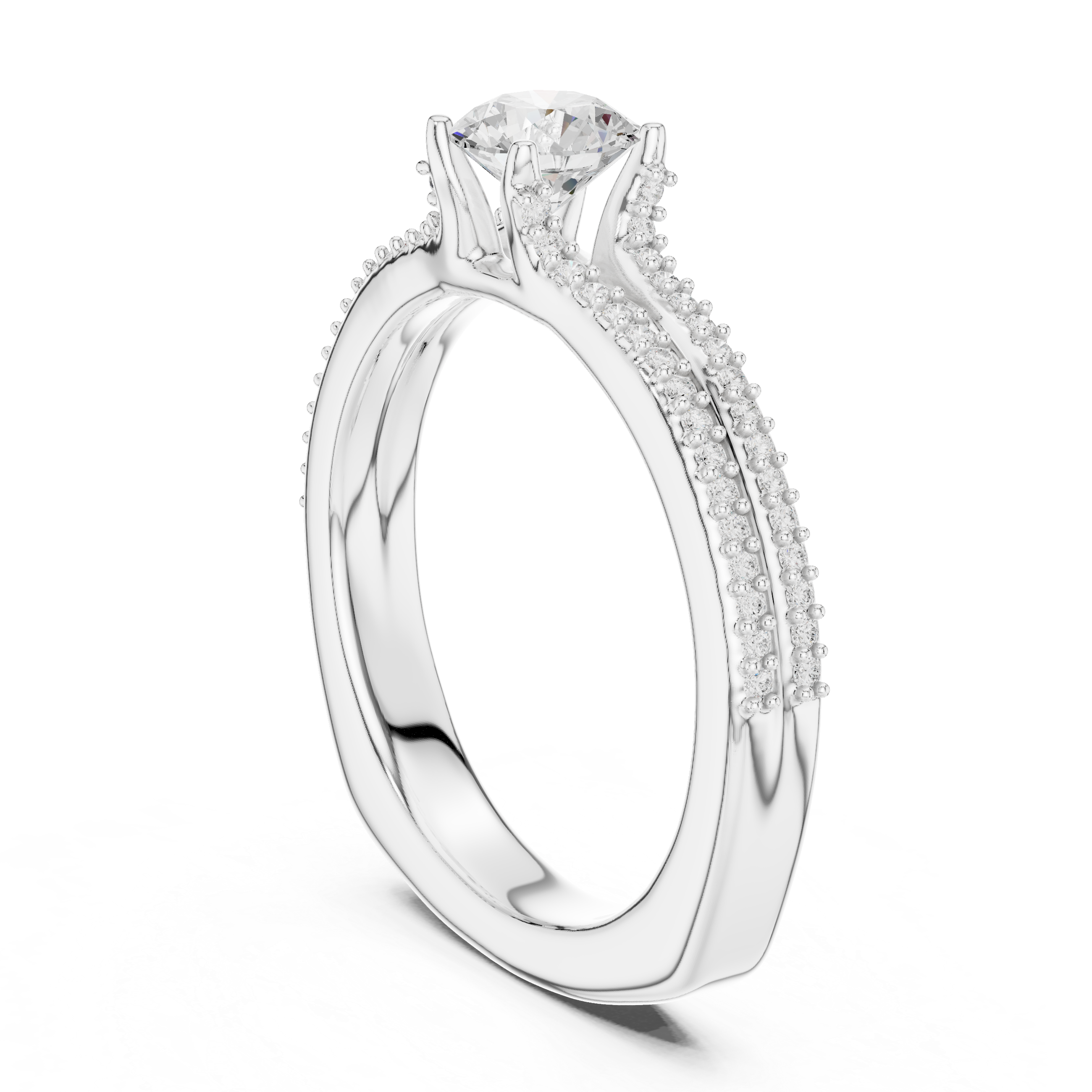 Round Brilliant Diamond Split Shank Pavé Solitaire Engagement Ring Classic Elegance