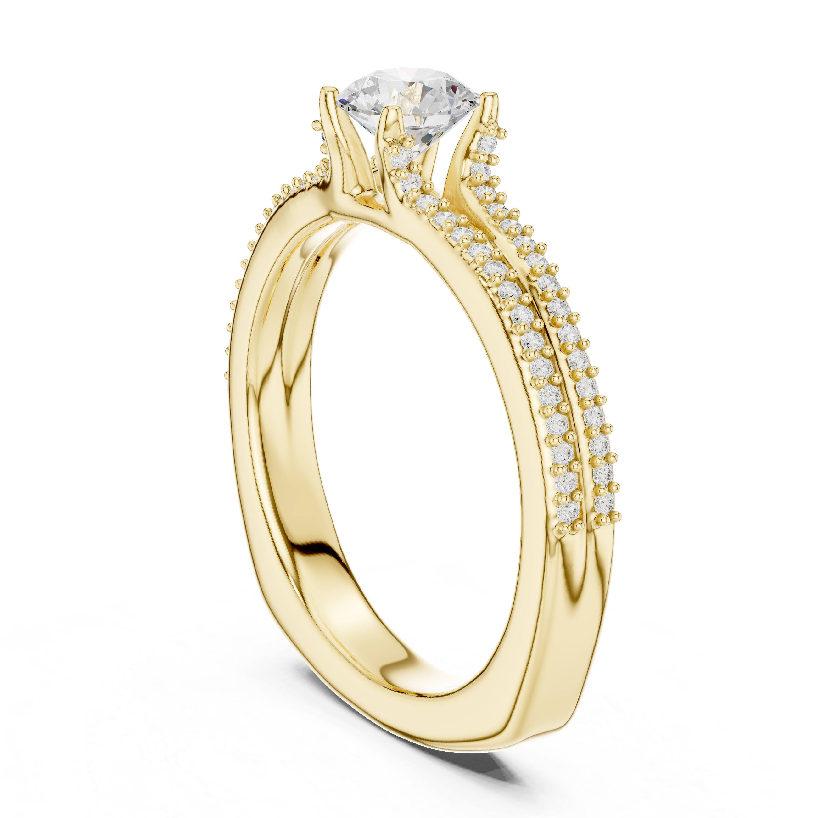 Round Brilliant Diamond Split Shank Pavé Solitaire Engagement Ring Classic Elegance