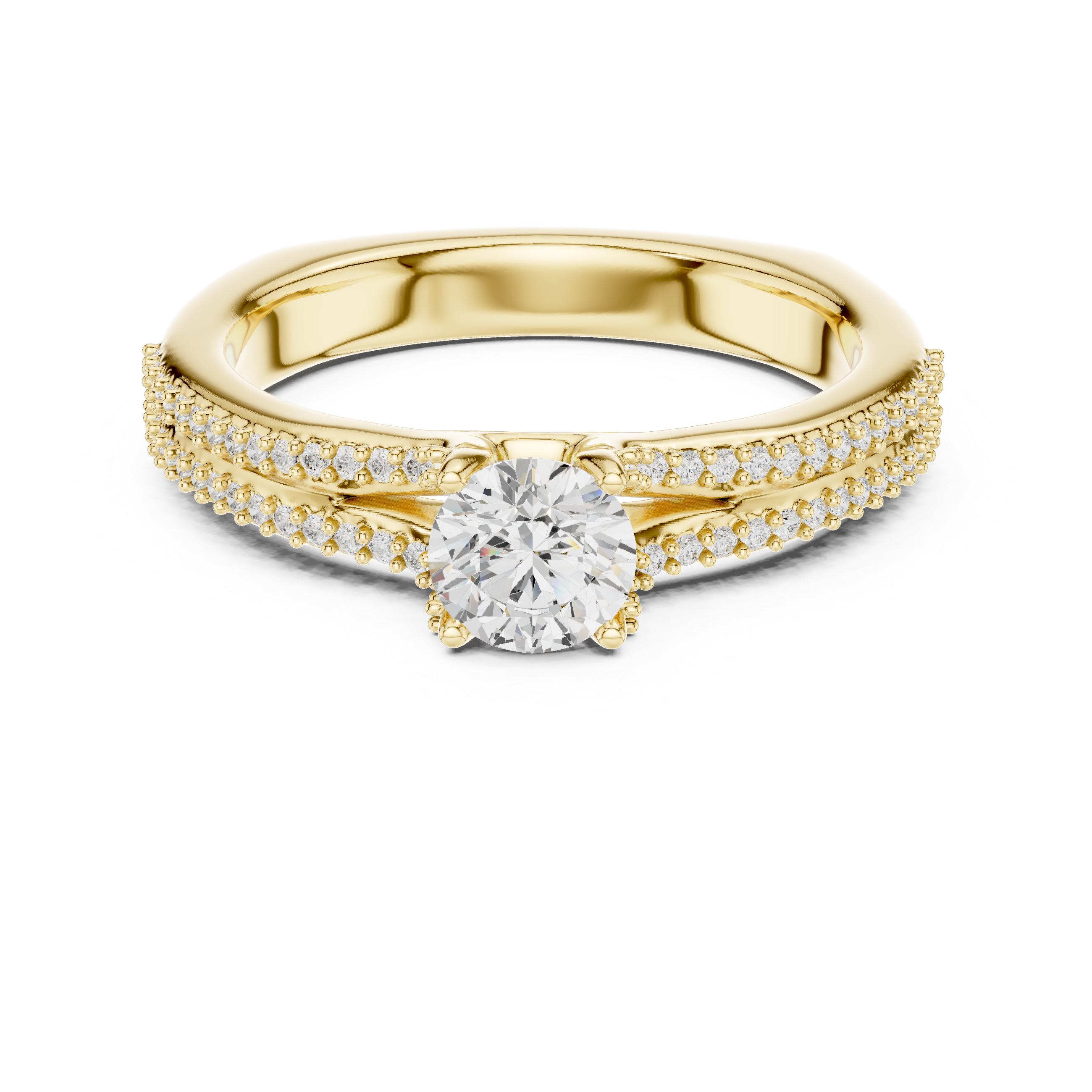 Round Brilliant Diamond Split Shank Pavé Solitaire Engagement Ring Classic Elegance