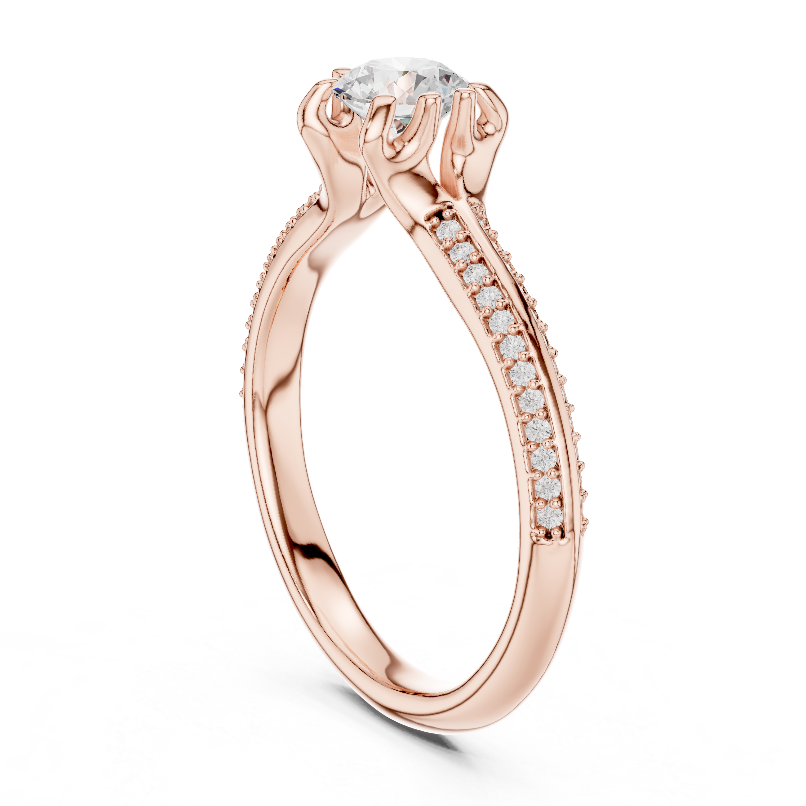 Round Brilliant Diamond Pavé Split Shank Solitaire Engagement Ring Timeless Grace