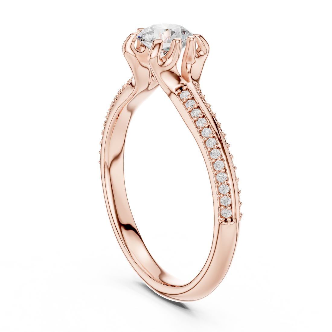 Round Brilliant Diamond Pavé Split Shank Solitaire Engagement Ring Timeless Grace