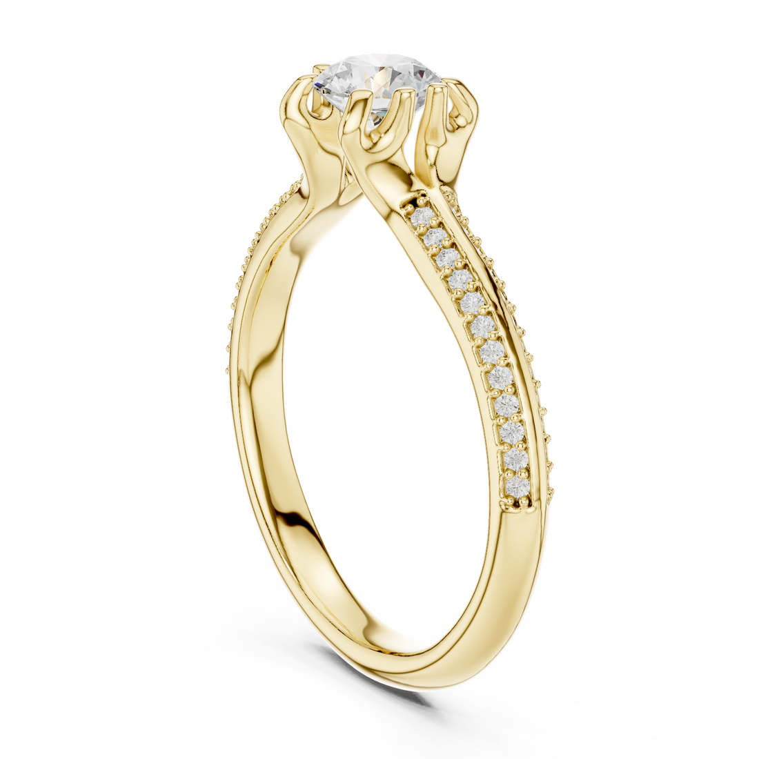 Round Brilliant Diamond Pavé Split Shank Solitaire Engagement Ring Timeless Grace