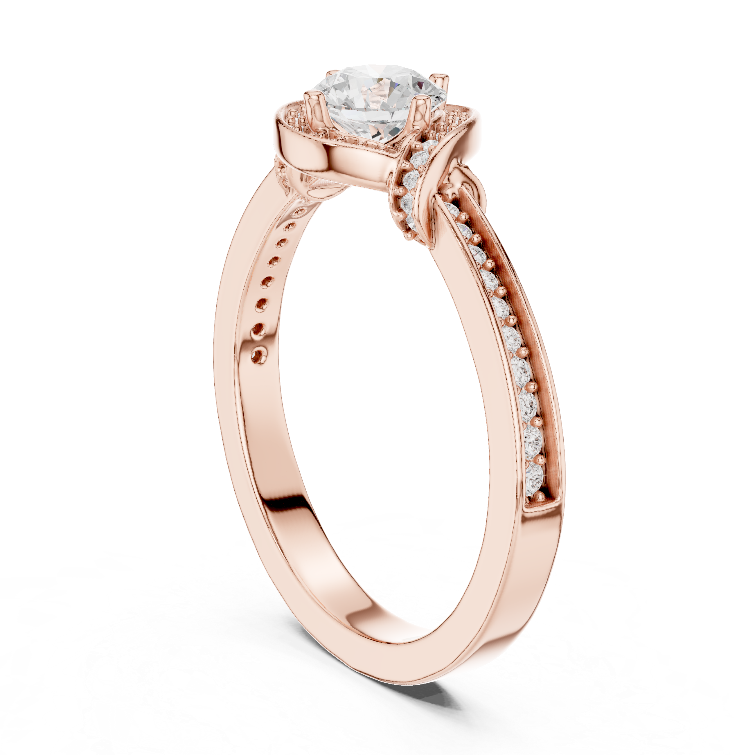 Round Brilliant Diamond Halo Pavé Solitaire Engagement Ring Elegant Curve