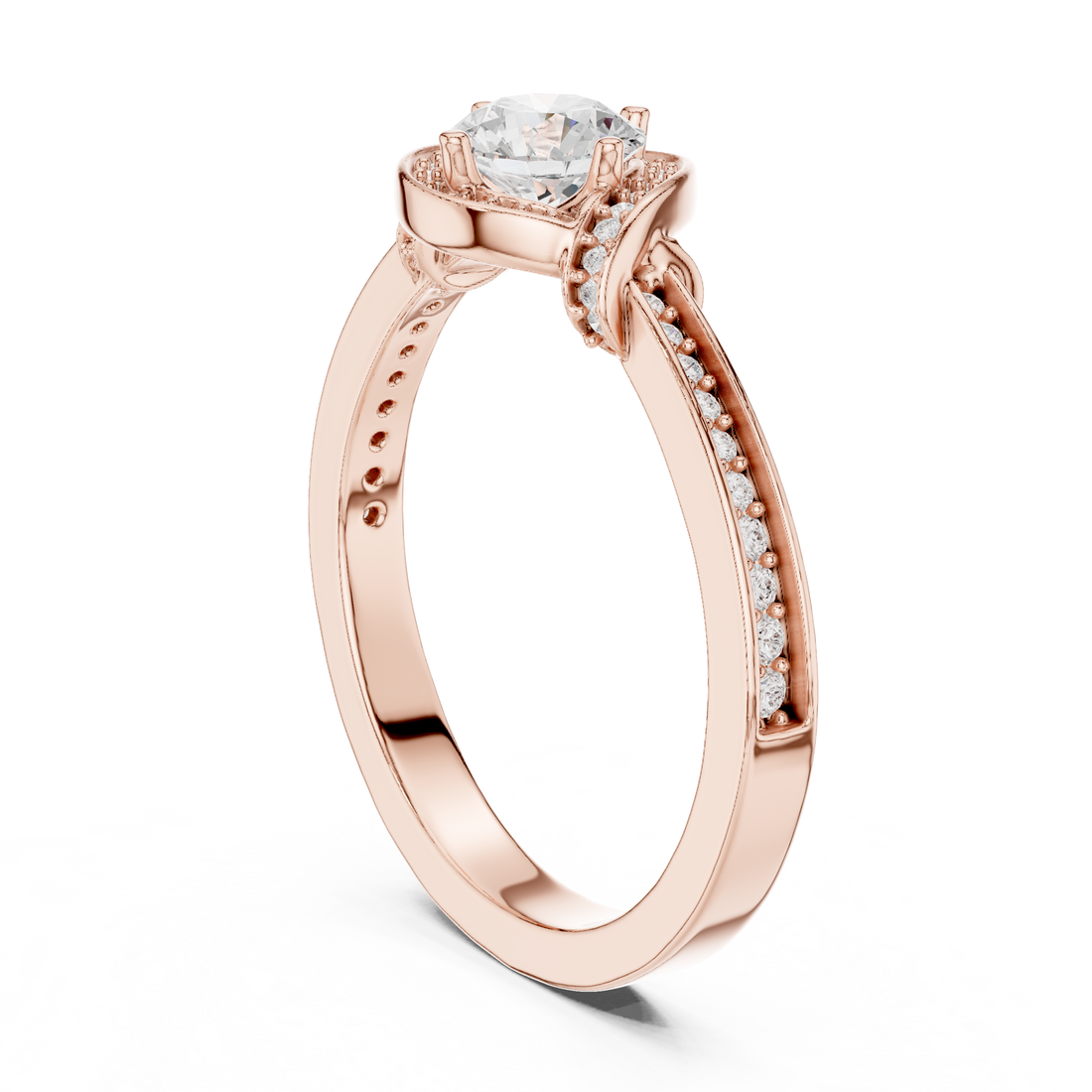 Round Brilliant Diamond Halo Pavé Solitaire Engagement Ring Elegant Curve