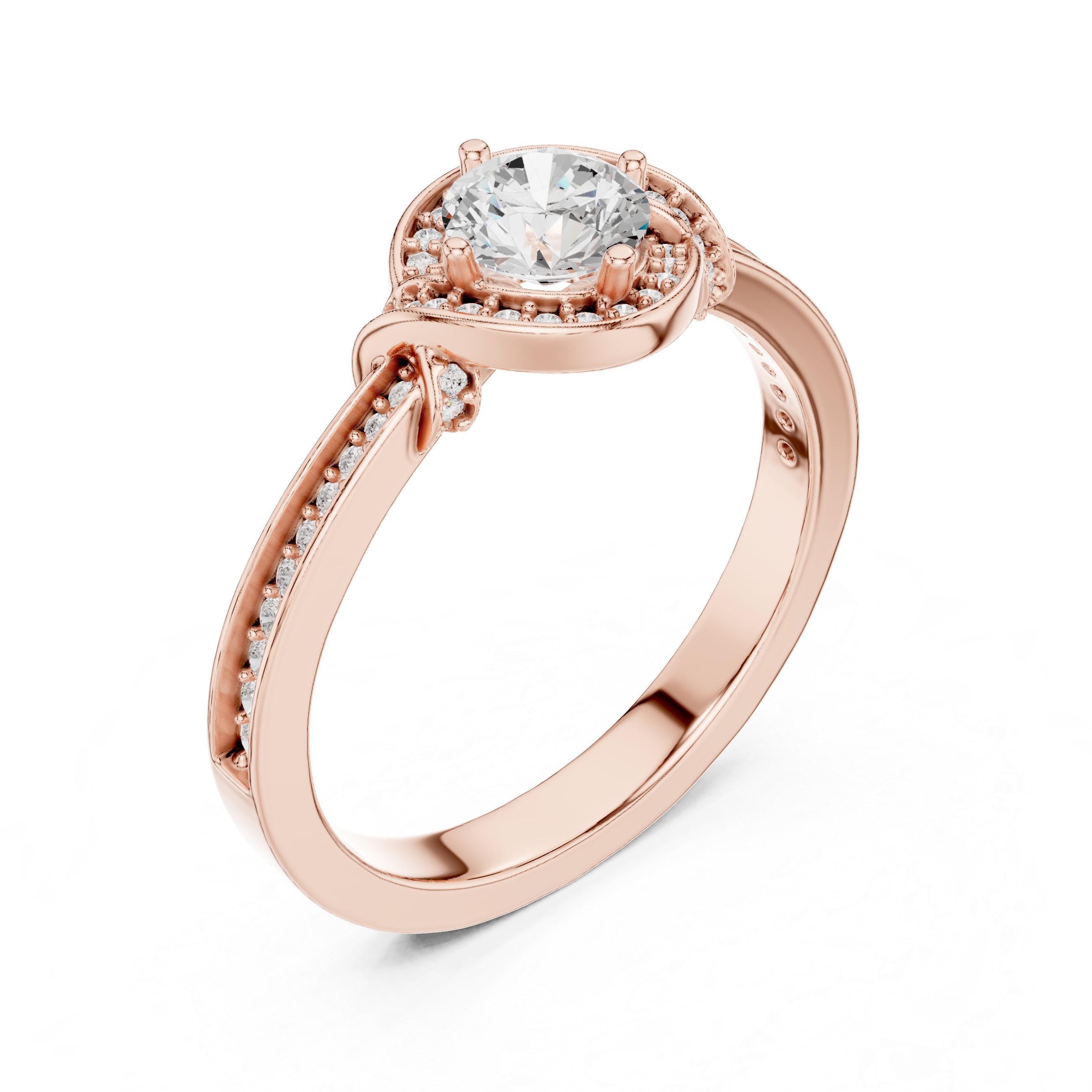 Round Brilliant Diamond Halo Pavé Solitaire Engagement Ring Elegant Curve