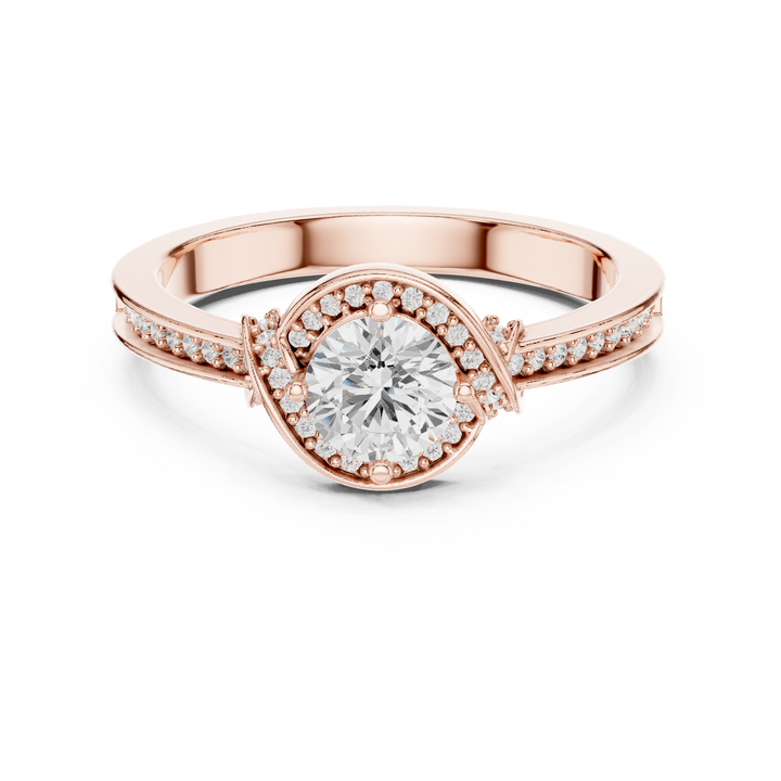 Round Brilliant Diamond Halo Pavé Solitaire Engagement Ring Elegant Curve