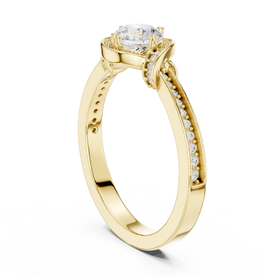 Round Brilliant Diamond Halo Pavé Solitaire Engagement Ring Elegant Curve