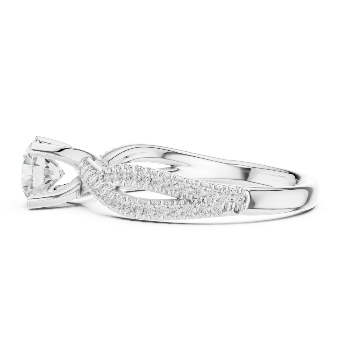 Round Brilliant Diamond Twist Split Shank Pavé Solitaire Engagement Ring Luxe Flow