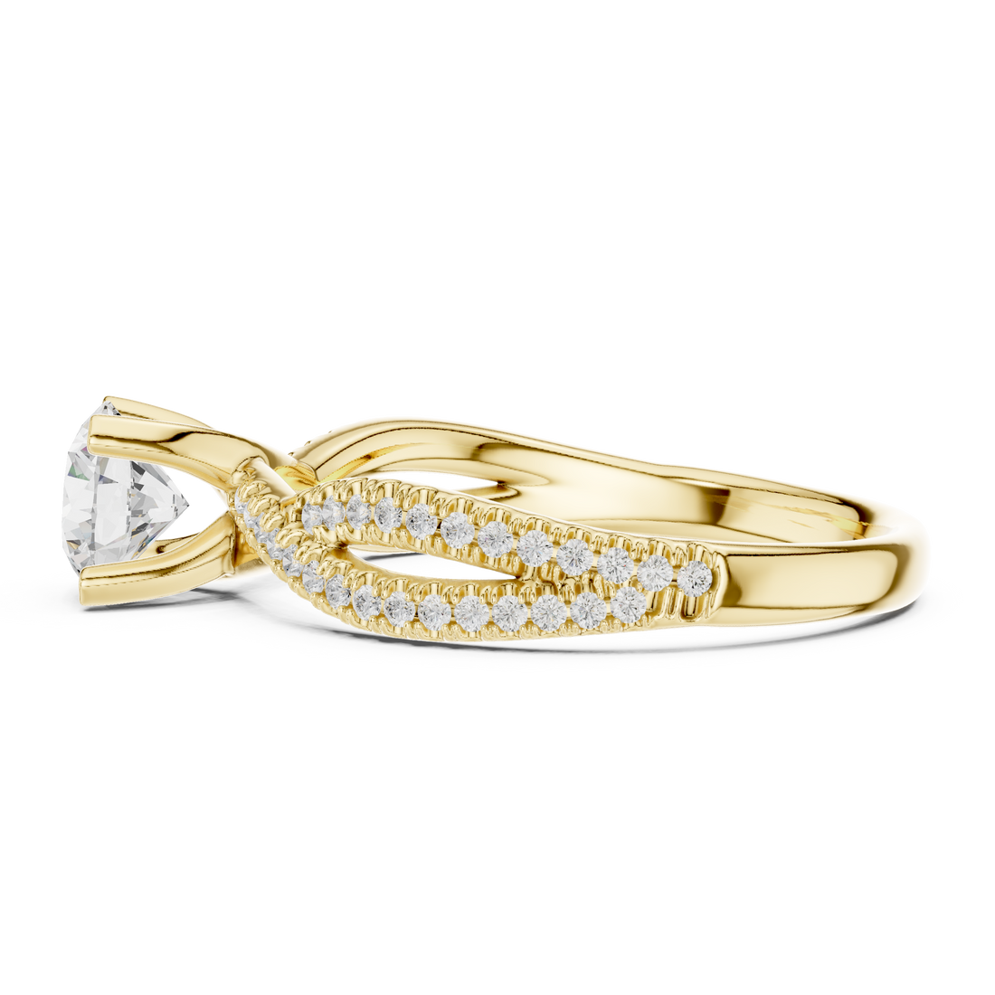 Round Brilliant Diamond Twist Split Shank Pavé Solitaire Engagement Ring Luxe Flow