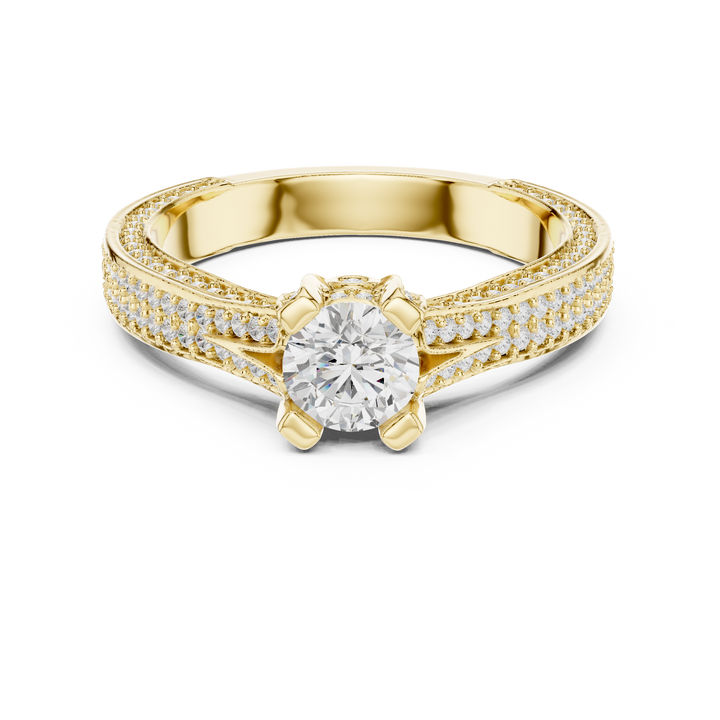 Round Brilliant Diamond Double Row Pavé Solitaire Engagement Ring Classic Lustre