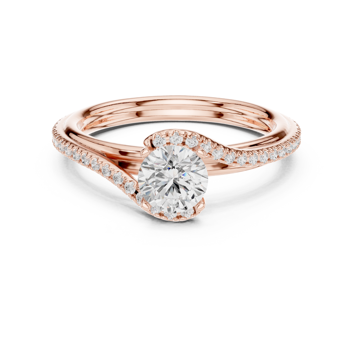 Round Brilliant Diamond Twist Pavé Solitaire Engagement Ring Elegant Wave