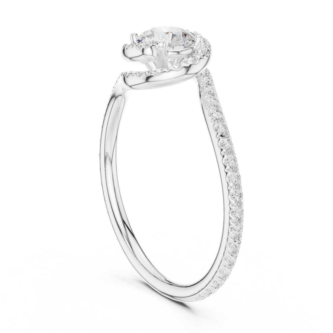 Round Brilliant Diamond Halo Twist Pavé Engagement Ring with Split Shank Elegance