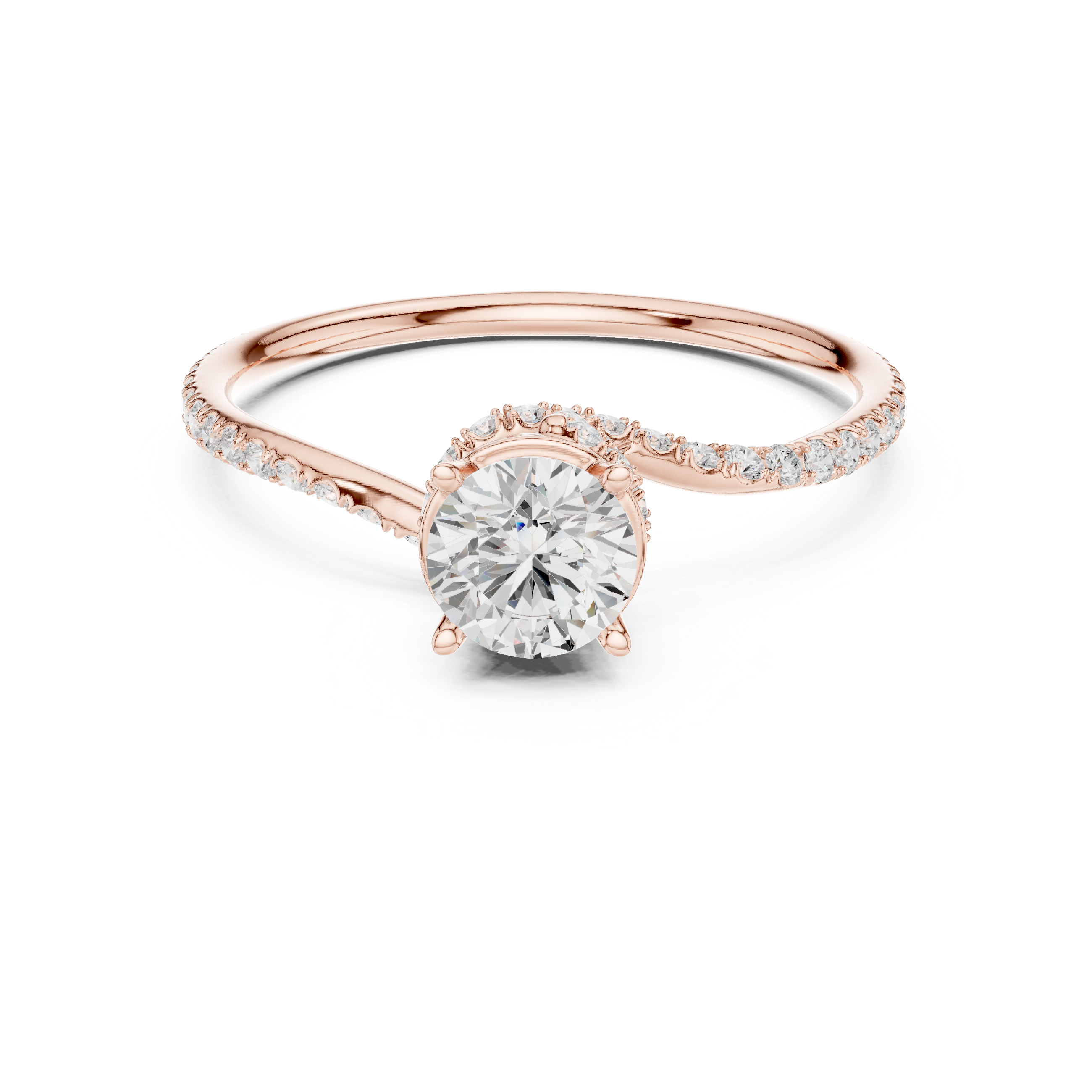 Round Brilliant Diamond Solitaire Engagement Ring with Split Pavé Twist Band