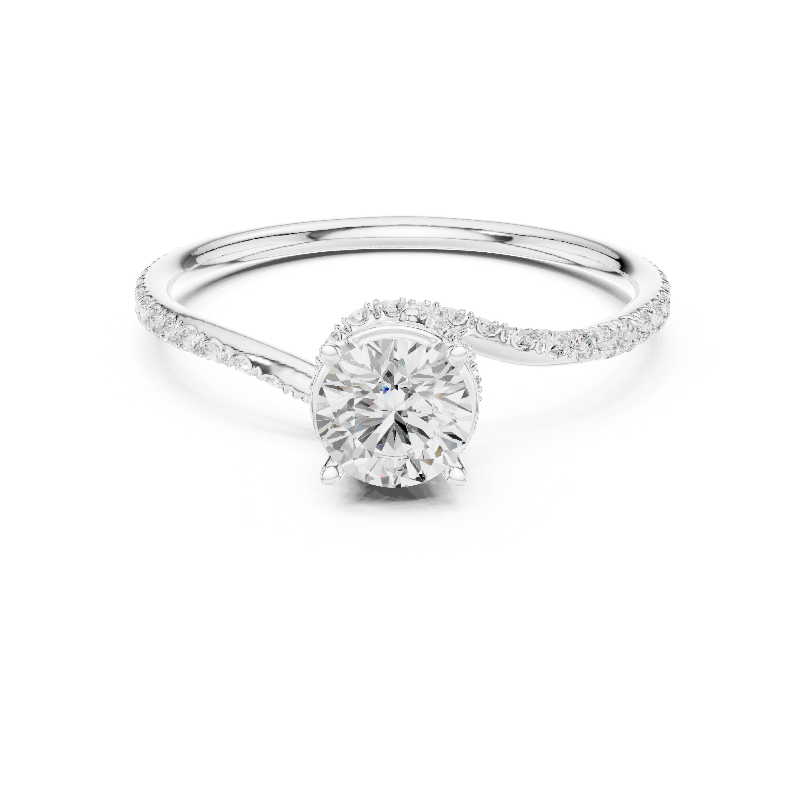 Round Brilliant Diamond Solitaire Engagement Ring with Split Pavé Twist Band