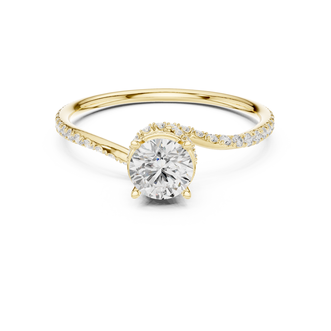 Round Brilliant Diamond Solitaire Engagement Ring with Split Pavé Twist Band