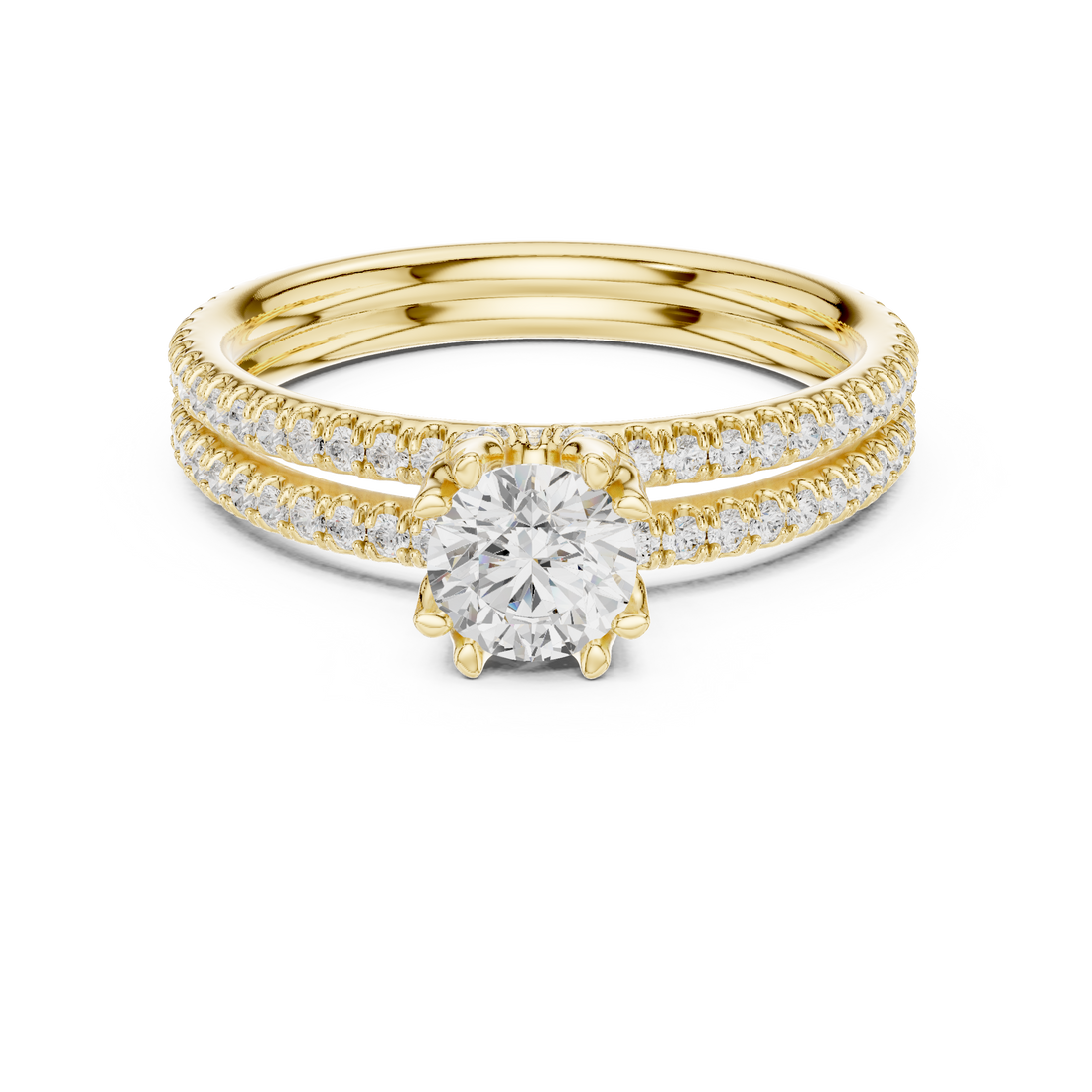 Round Brilliant Diamond Solitaire with Double Pavé Band Engagement Ring