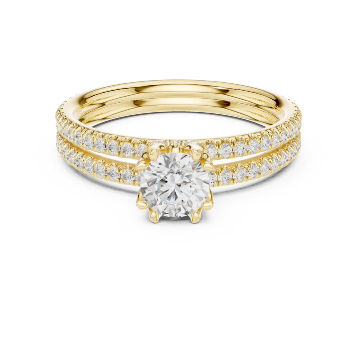 Round Brilliant Diamond Solitaire with Double Pavé Band Engagement Ring